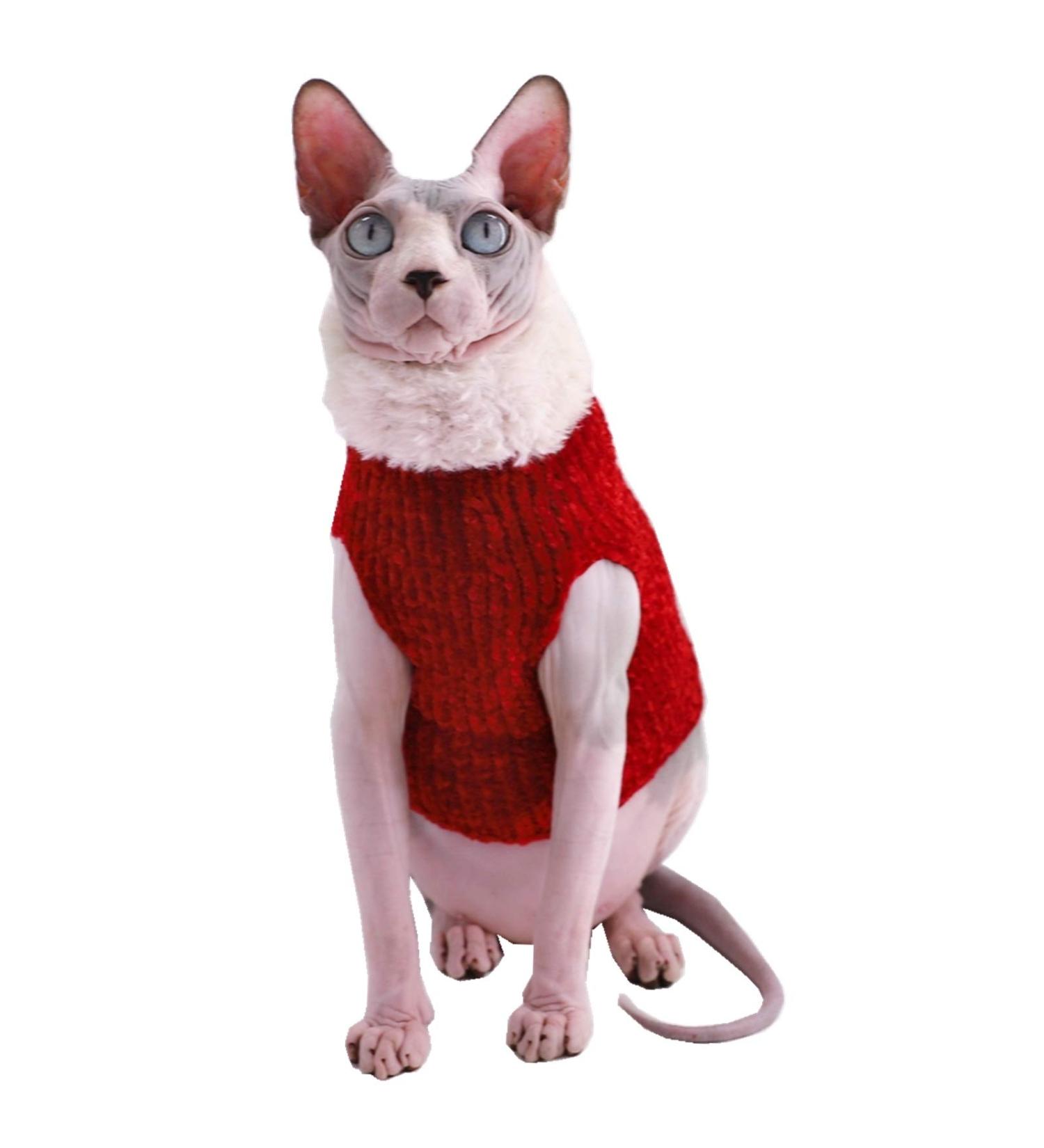 Winter Warm Faux Fur Sweater for Sphynx Cats, High Collar Coat & Pajamas Apparel - X-Large Size, Christmas Wine - Buy Online on GoSupps.com