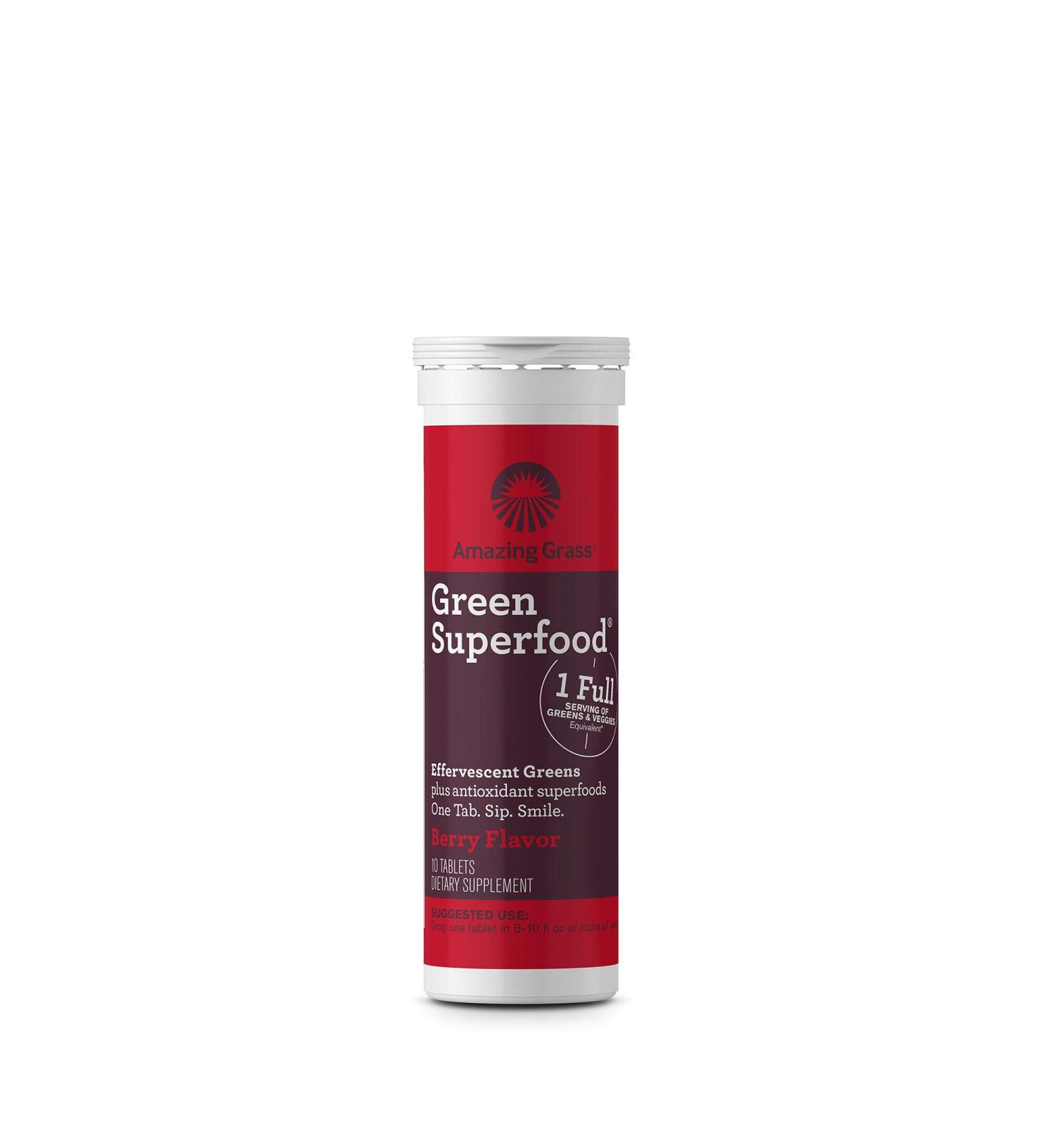 Amazing Grass Green Superfood Effervescent Greens Berry Flavor 10 Tablets