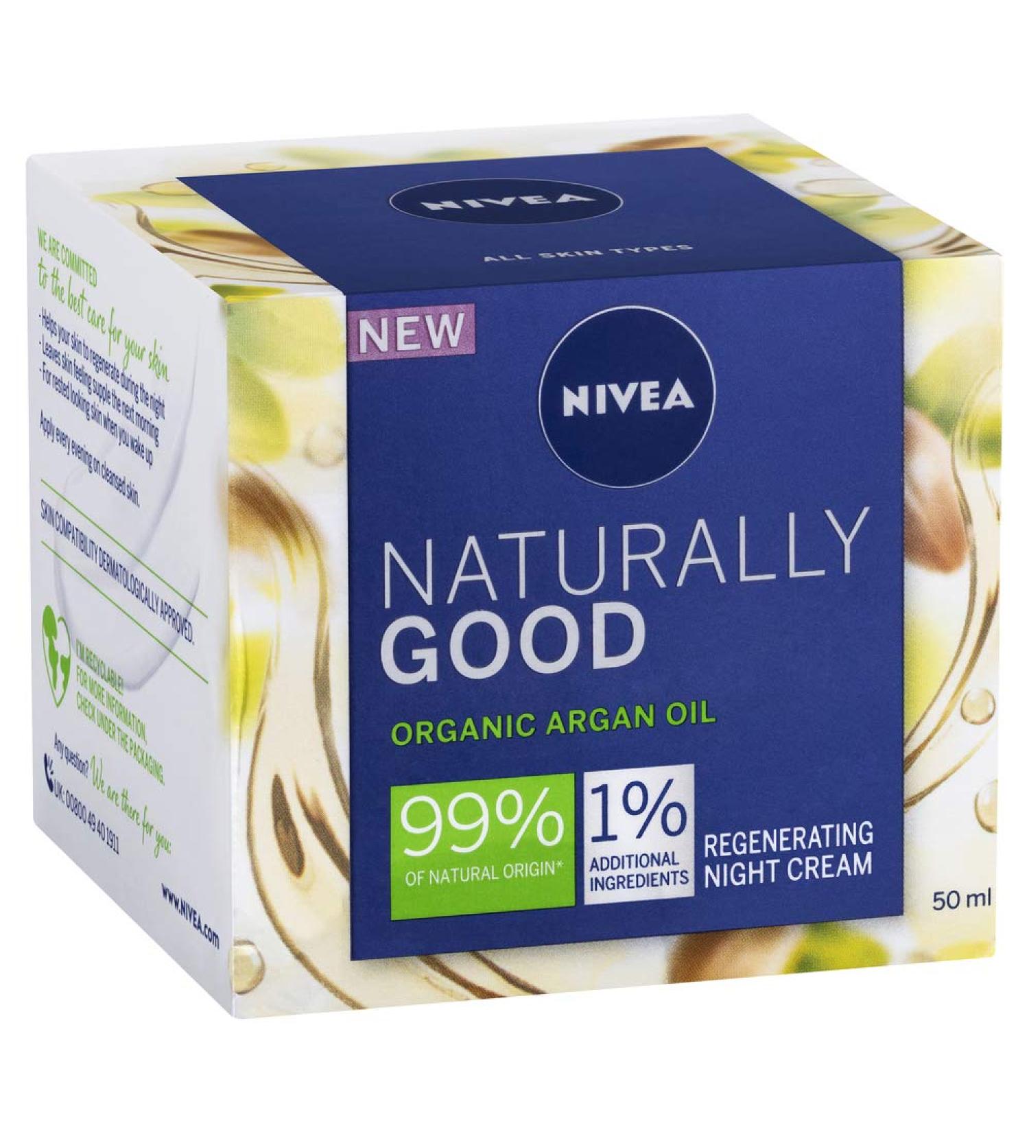 NIVEA Naturally Good Regenerating Night Cream with Organic Argan Oil and Natural Oils Deeply Nourishing Facial Moisturizer for Overnight Skin Comfort and Daily Evening Skincare 50 ml - Buy Online on GoSupps.com