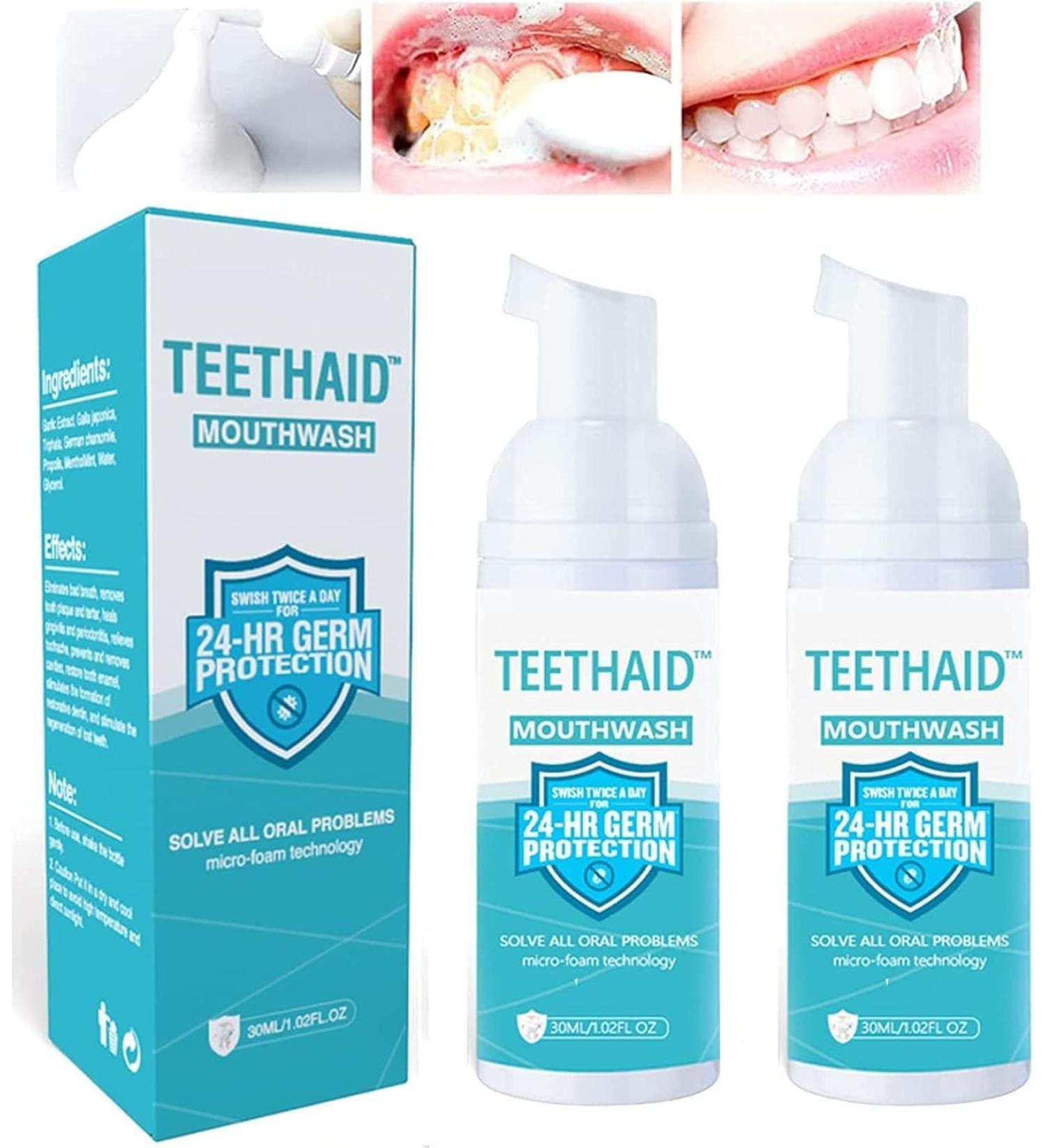 TeethAid Mouthwash & Whitening Foam Toothpaste - Tartar Removal Cavity Prevention & Bad Breath Elimination (2PC-30ml) - Shop Internationally - Buy Online on GoSupps.com
