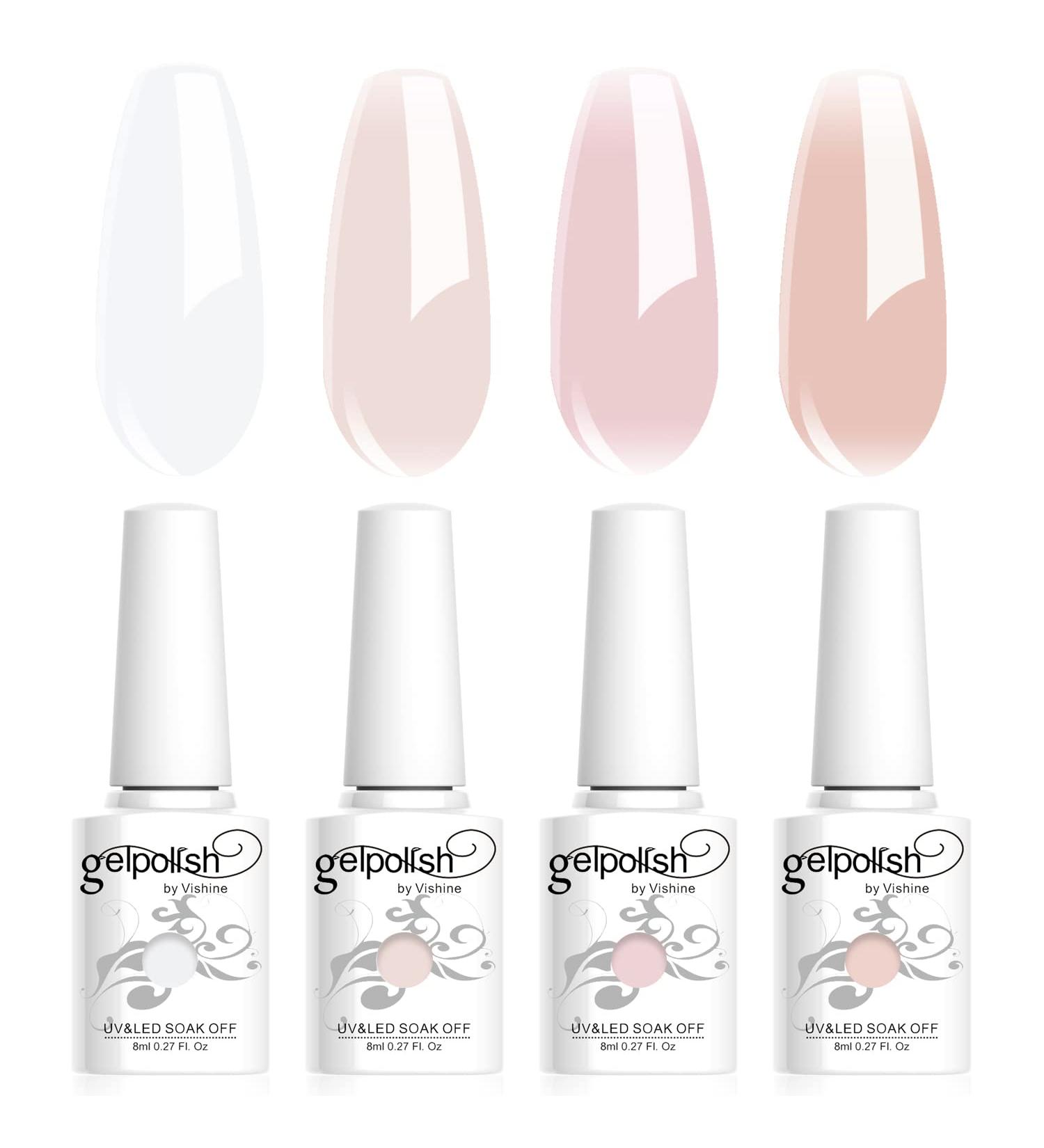 Vishine 4Pcs Jelly Nude Pink Milky White Rose Gel Nail Polish Set - French Manicure Kit 8ML - Buy Online on GoSupps.com