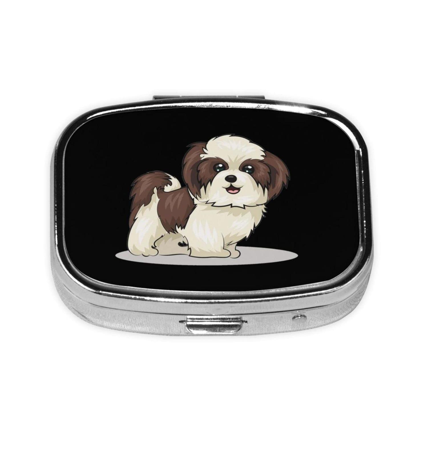 Shih Tzu Dog Portable Mini Travel Pill Box - Square Vitamin Organizer for Daily Reminders - Buy Online on GoSupps.com