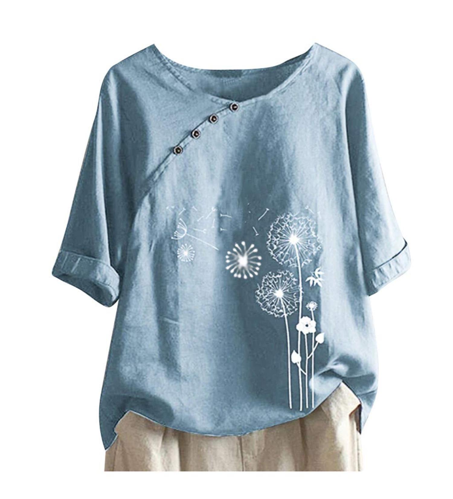 Ppanguding Women's Summer Elegant Short Sleeve Blouse - Light Blue Tunic Top & T-shirt - Buy Online on GoSupps.com