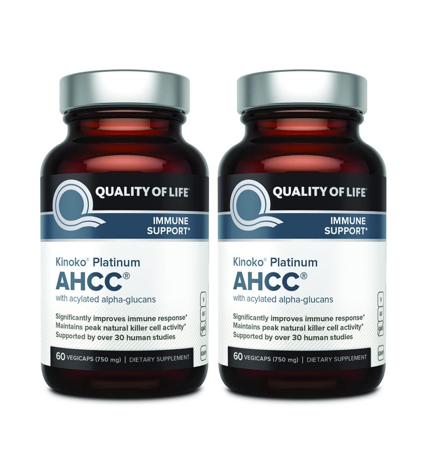 2 Pack AHCC Kinoko Platinum 750mg Immune Support Supplement - 60 Count Bottles - Buy Online on GoSupps.com