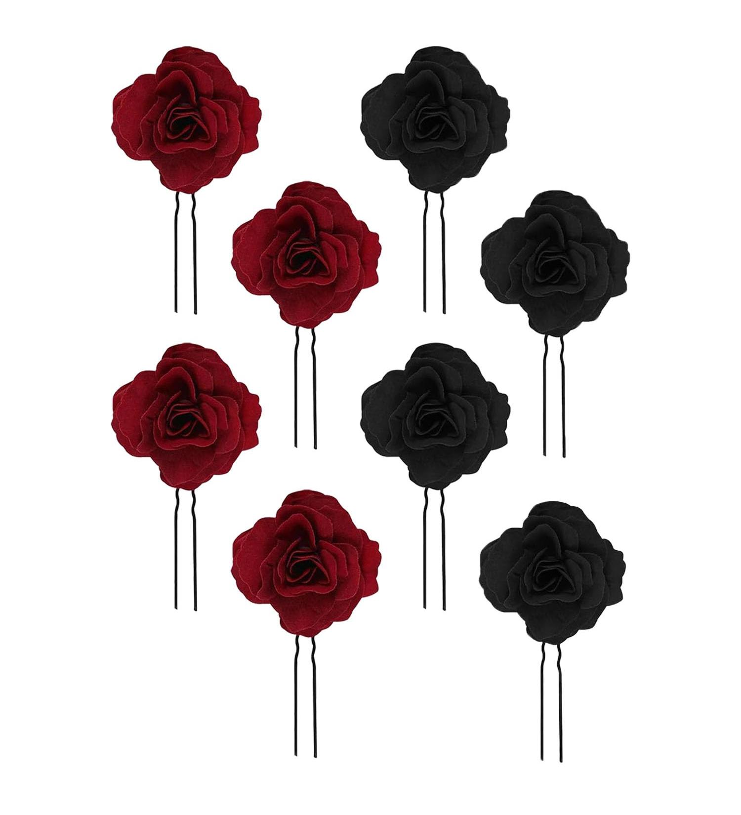 8 Pieces of Red Rose Flower Clips Flower Hair Clips Rose Hair Accessories Wedding Rose Hair Clips Handmade Rose Hair Clips Suitable for Parties Weddings Dances (Burgundy + Black) - Buy Online on GoSupps.com
