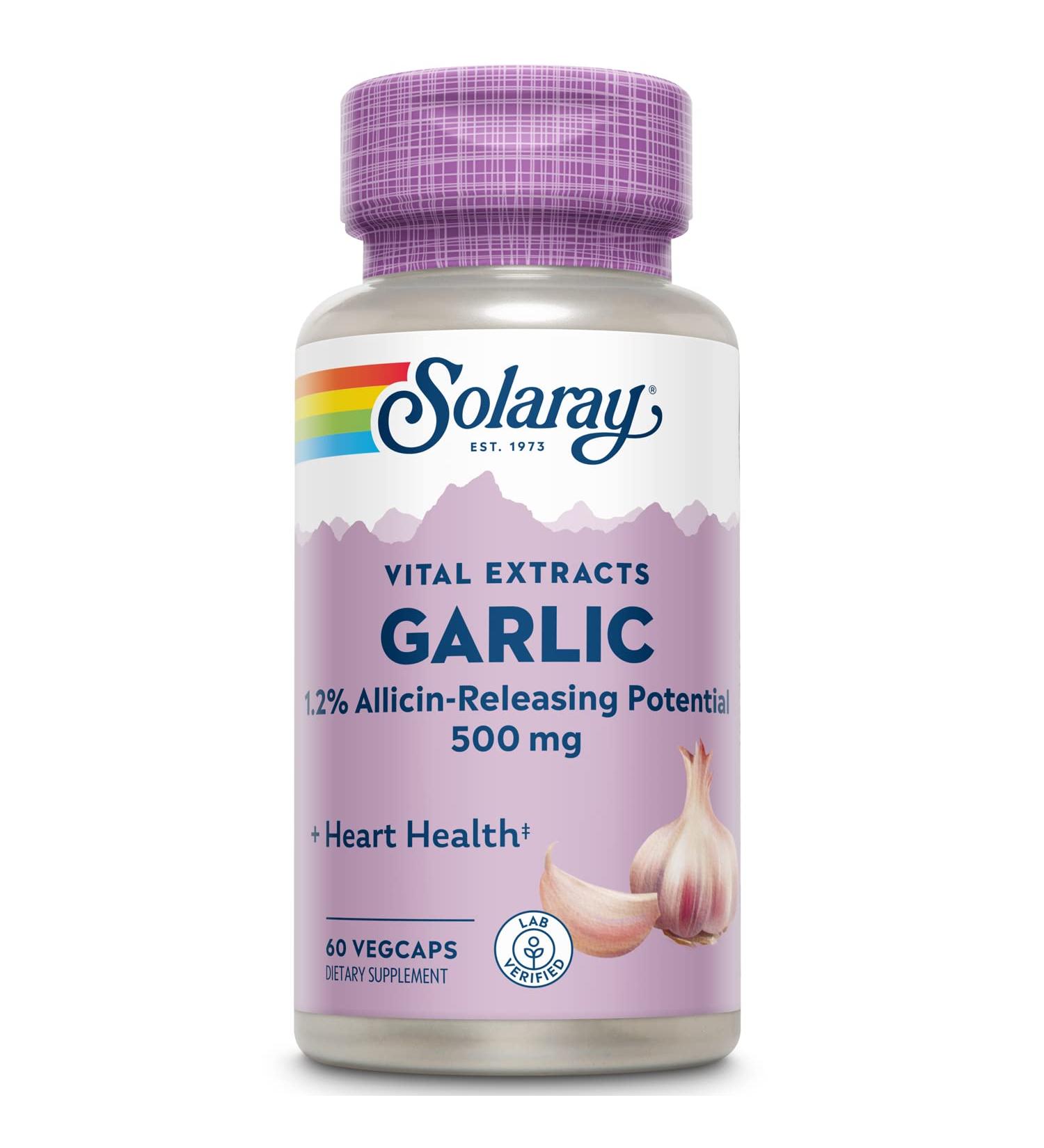 Solaray Enteric Coated Garlic 500mg - 60 Veggie Capsules for Heart Health - Buy Online on GoSupps.com