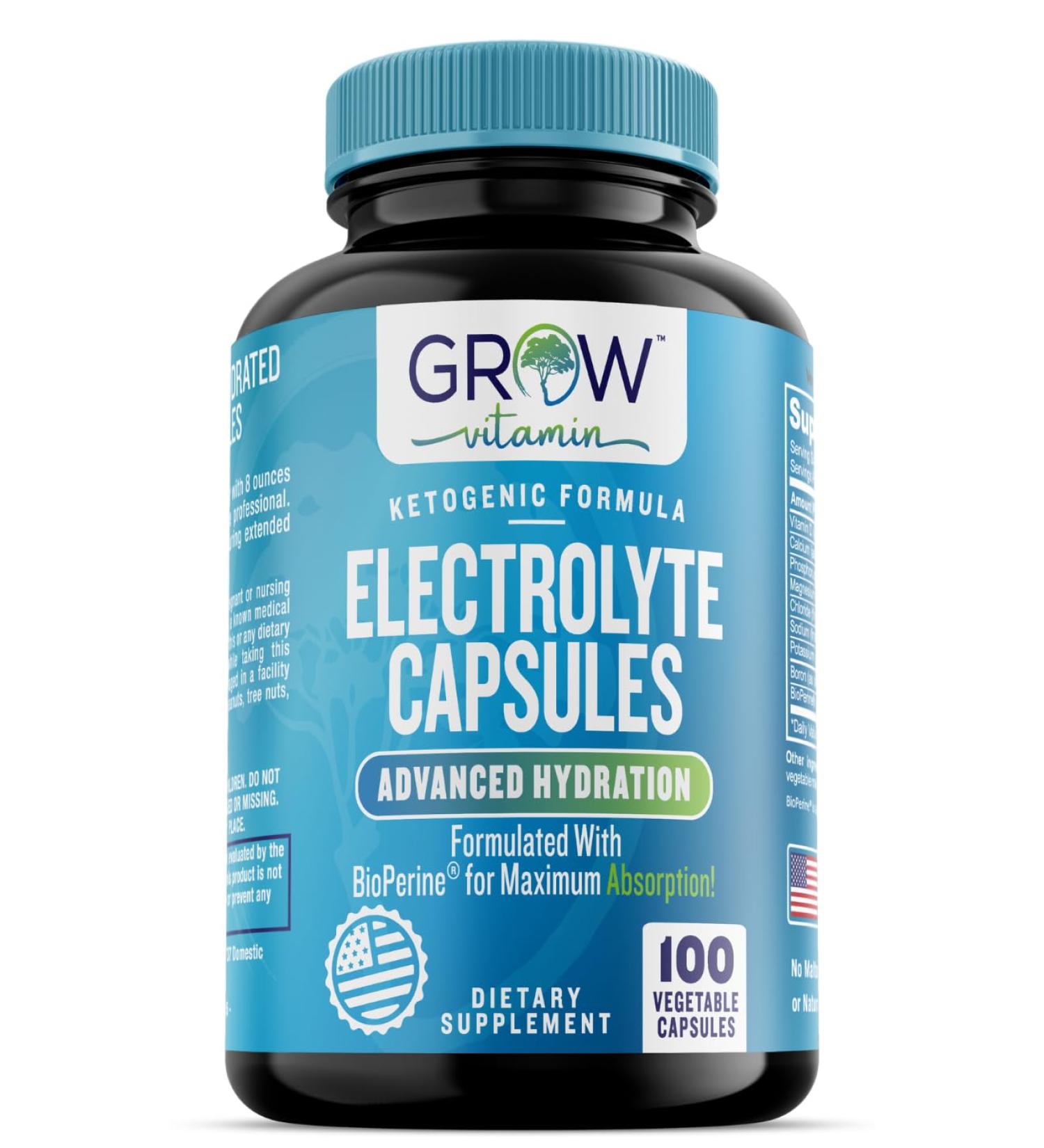 Buy Grow Vitamin Electrolyte Capsules - Sugar Free Electrolyte Supplements for Energy Endurance & Hydration - Keto Friendly - 100 Caps - International Shipping Available - Buy Online on GoSupps.com