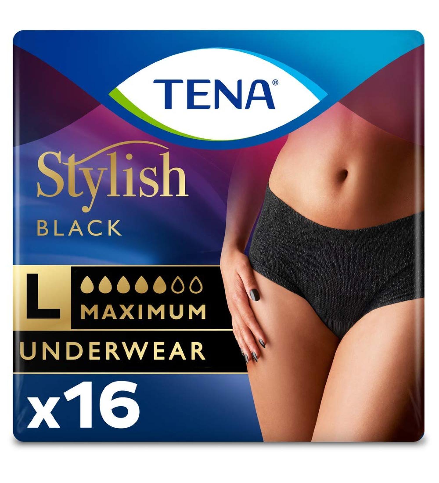 Tena Stylish Black underwear maximum Absorbency Large 16 Count L (16 Count) - Buy Online on GoSupps.com