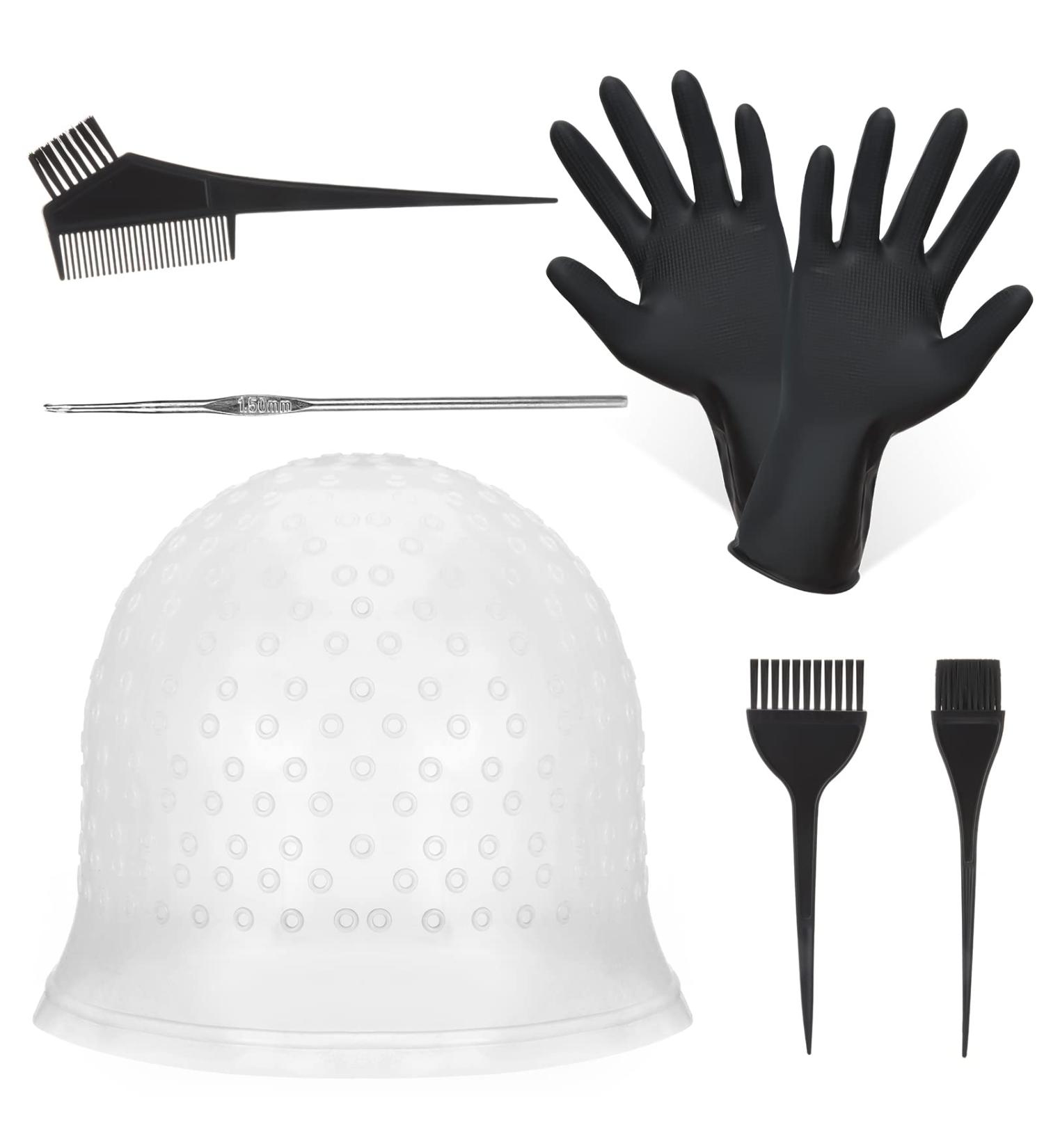 HEQU Hair Coloring Highlighting Dye Cap 5 Pcs Highlights Hair Dye Kit Include Reusable Hair Highlight Cap with Hook Needle Hair Dye Brush Set for DIY Salon Hair Coloring Dye Tools - Buy Online on GoSupps.com