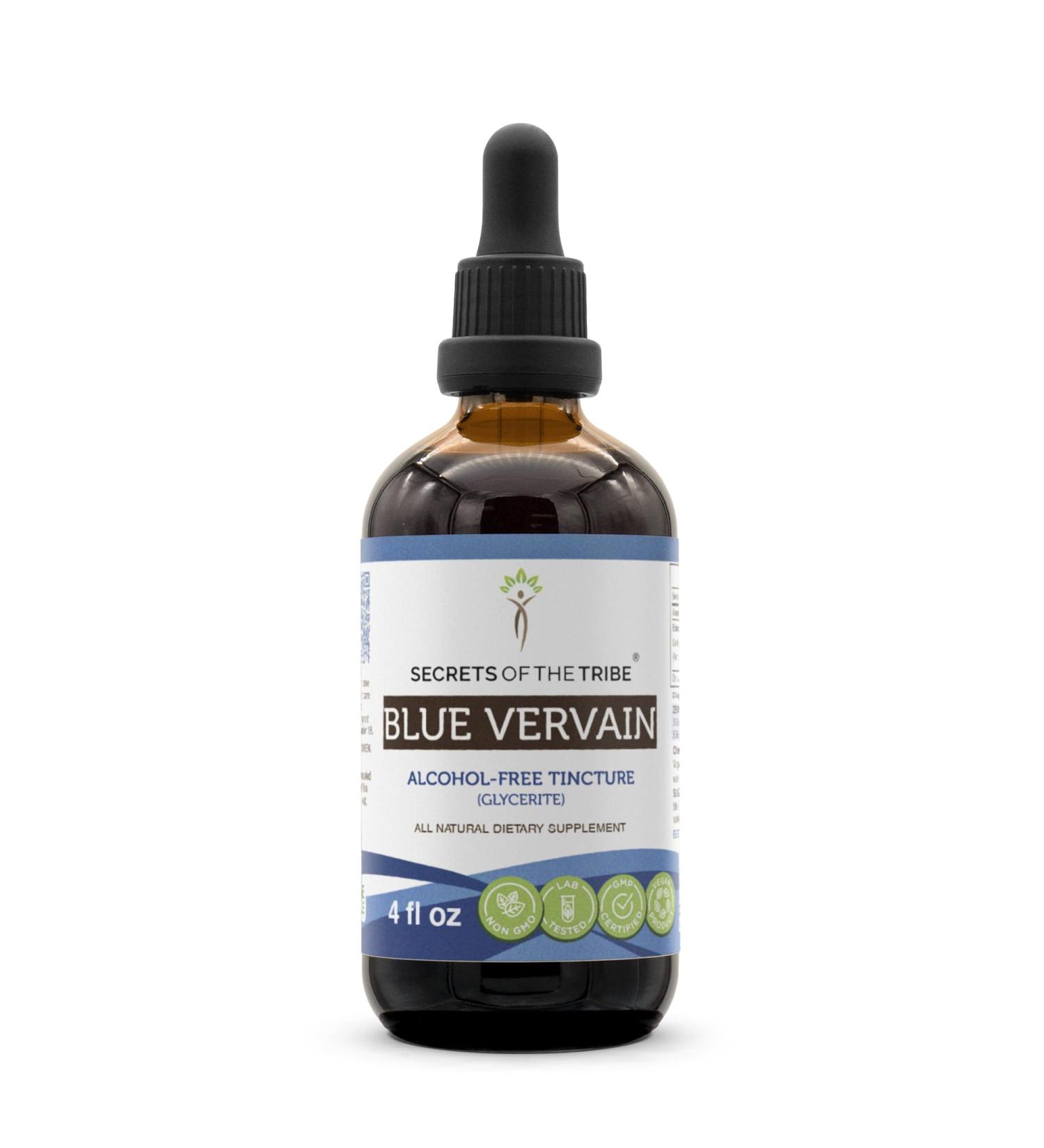 Blue Vervain Tincture Alcohol-Free Liquid Extract - 4 FL OZ Dried Herb - Secrets of the Tribe - Buy Online on GoSupps.com