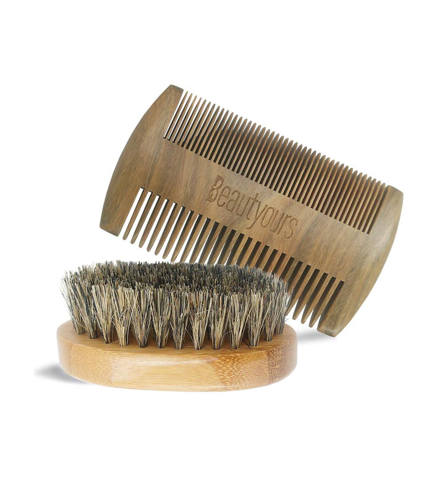 Beard Comb & Beard Brush Kit for Men - Handmade Sandwood Comb and Natural Boar Bristle Beard Brush Set for Beard & Mustache Shaping - Buy Online on GoSupps.com