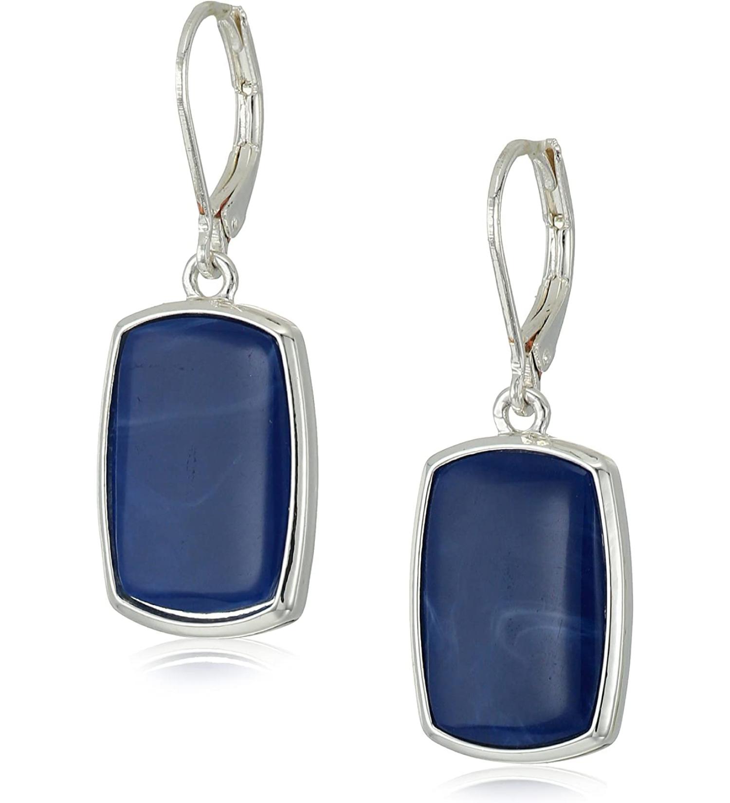 Women's Silvertone and Denim Large Drop Earrings
