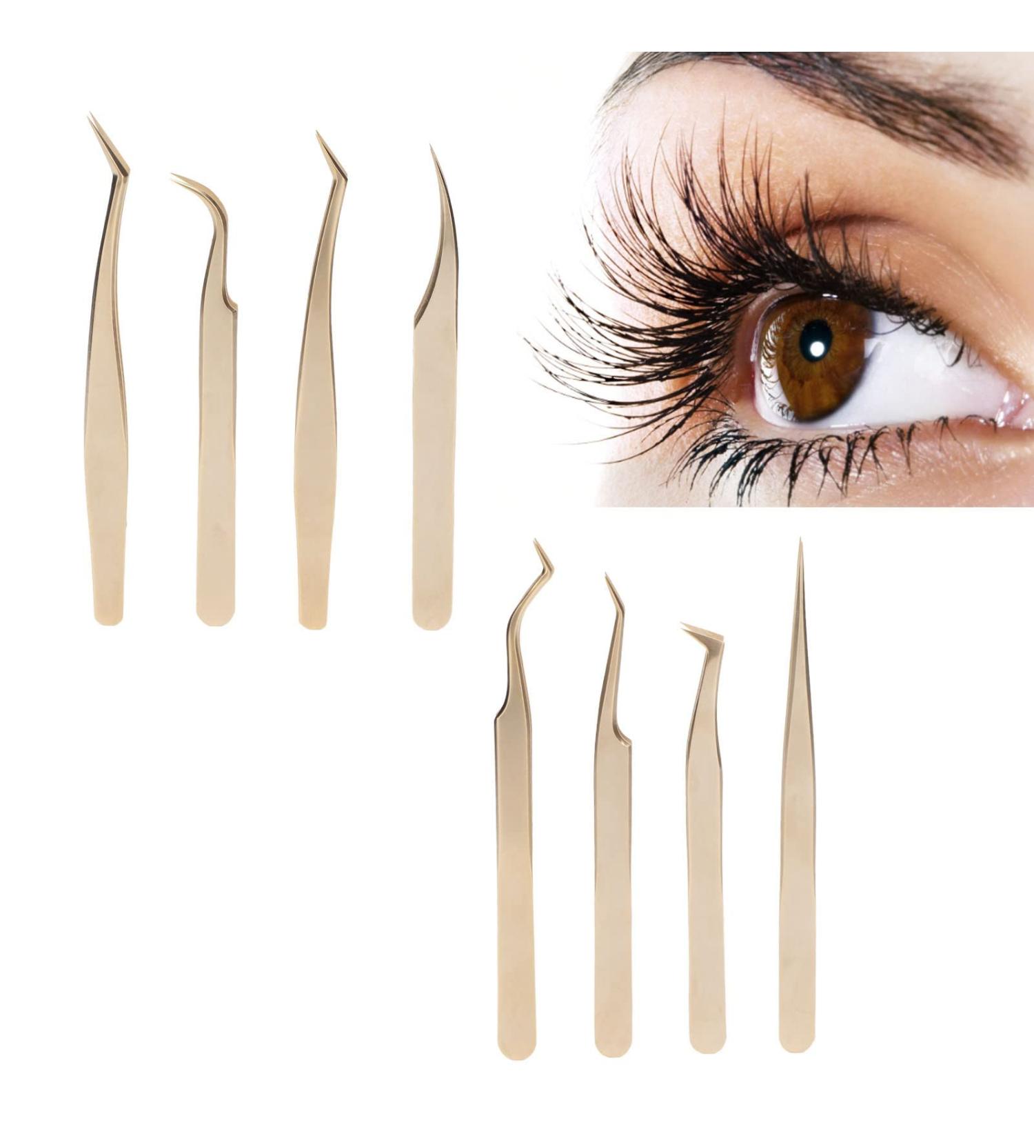 Premium 8-Part Stainless Steel Eyelash Extension Tweezers Set - Curved & Straight Beauty Tools in Mother-of-Pearl Gold - Buy Online on GoSupps.com