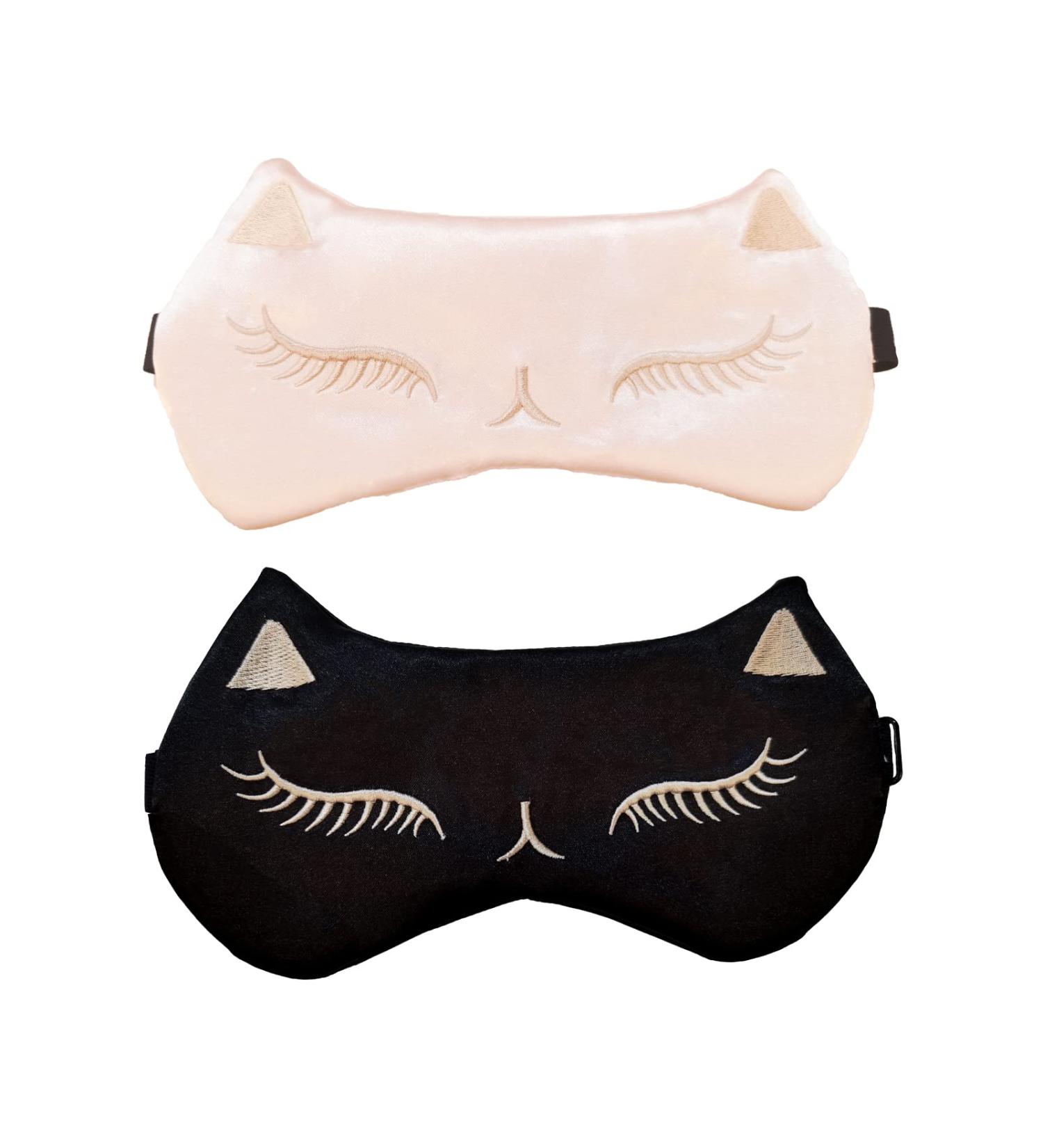 Mukveitn Cute Cat Sleep Mask 2 Pack - Adjustable Silk Eye Cover for Kids & Adults | Ideal for Sleep, Travel, Nap, Party Supplies - Buy Online on GoSupps.com