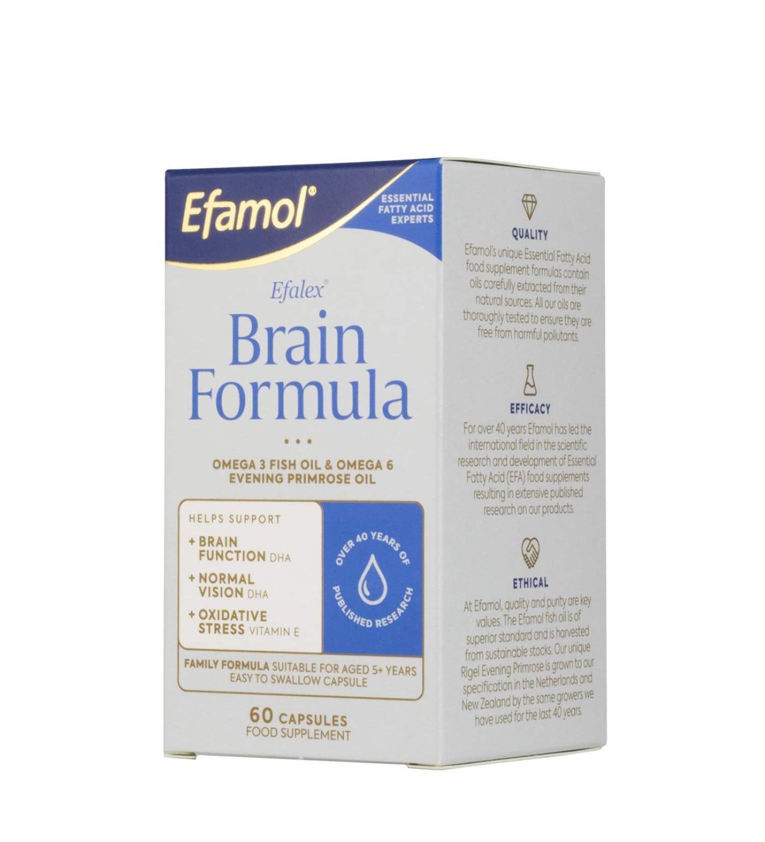 Efamol Efalex Brain Formula 60 Capsules - Omega 3 DHA + EPA, Omega 6 GLA + AA - Family Formula (Ages 5+) | Easy to Swallow - Buy Online on GoSupps.com