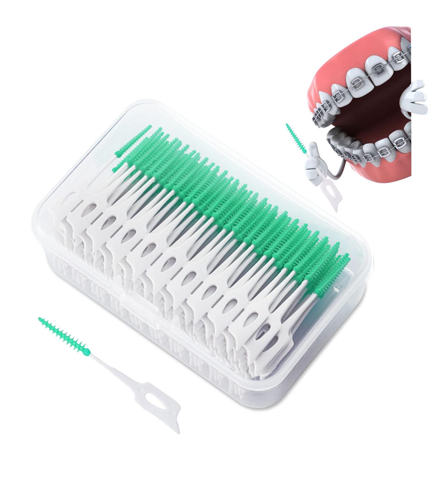 TSHAOUN 200 Interdental Brushes with Storage Box | Soft Silicone Dental Floss Sticks for Oral Care | Portable Green Interdental Cleaning Tools - Buy Online on GoSupps.com