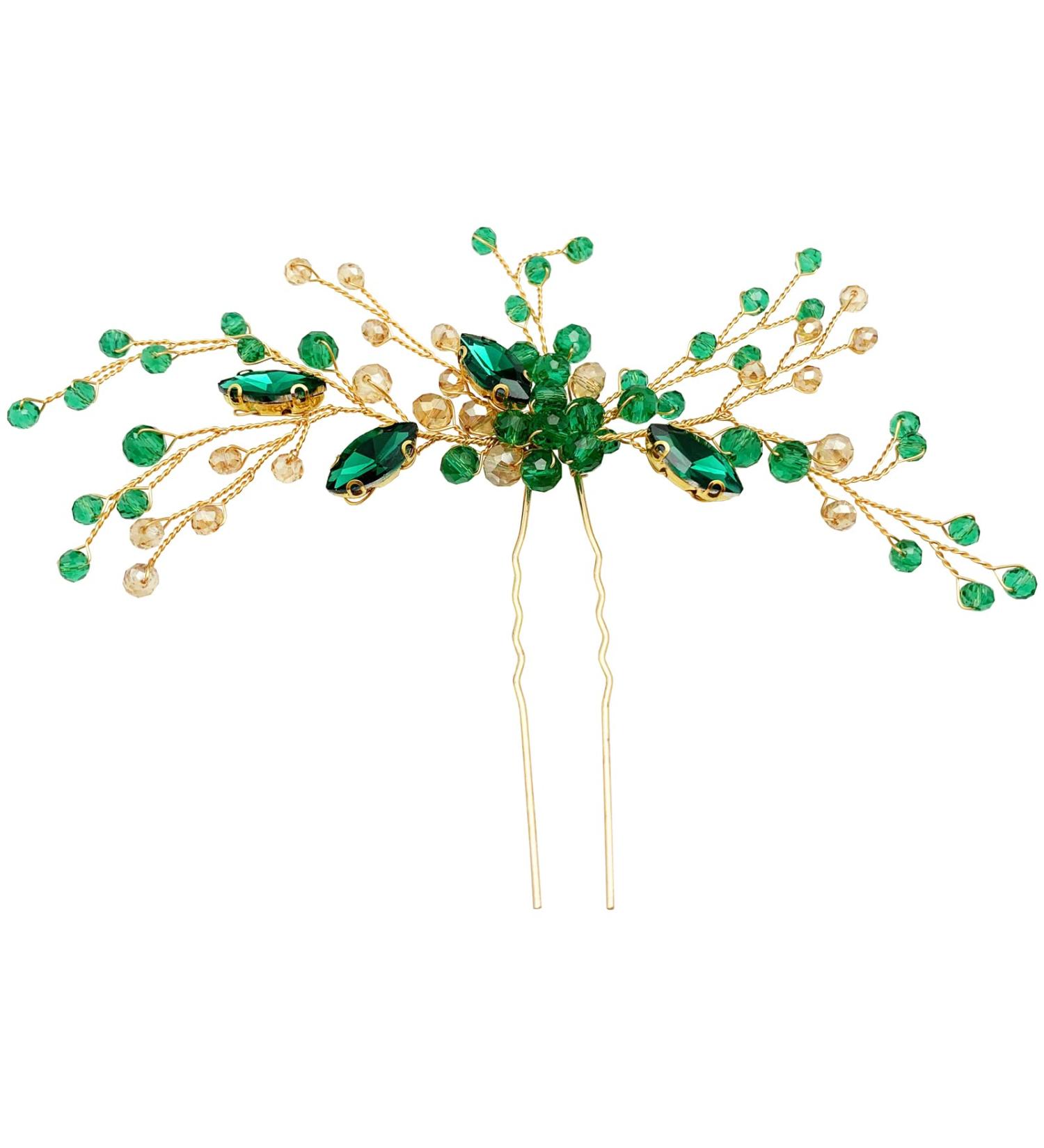 Emerald Green Crystal Bridal Hair Pin - Elegant Wedding Headpiece - Buy Online on GoSupps.com