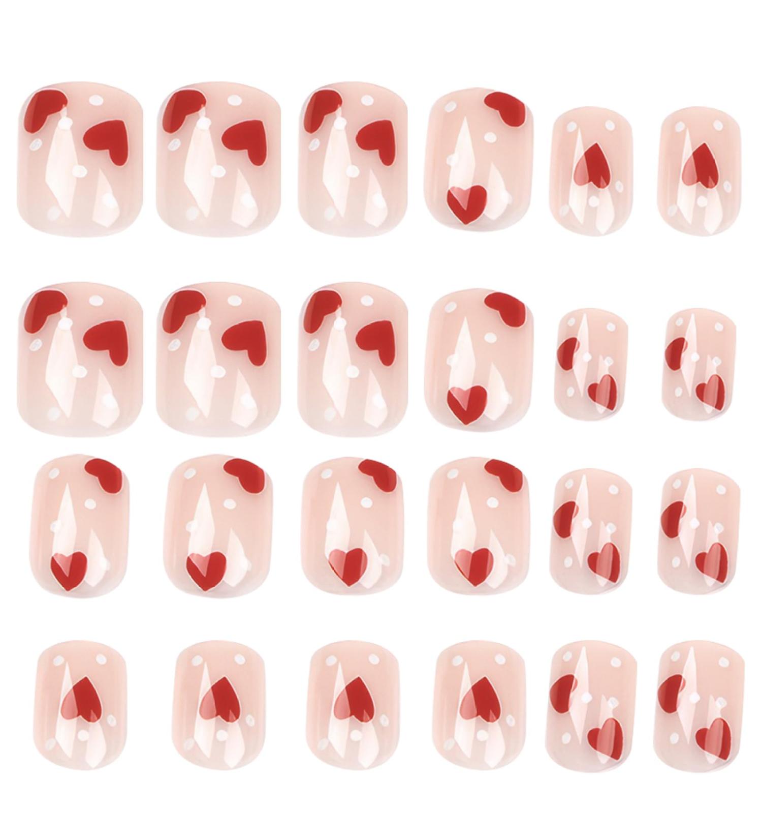 1 Box Press on Nails Cute Heart Fake Nails with Glue Short Press on Nails Reusable Glue on Nails Full Cover Square Press on Nails for Women Girls DIY Manicure Decoration Beauty Supplies - Buy Online on GoSupps.com