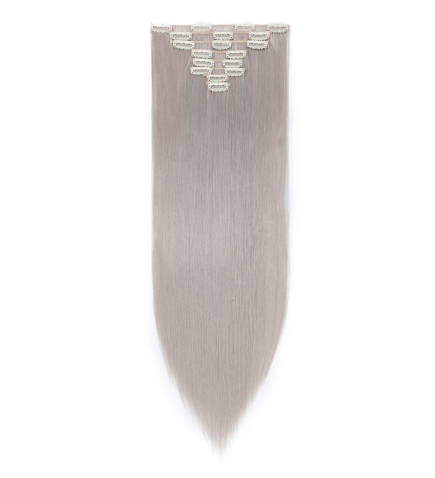 Premium Clip-In Hair Extensions - Light Gray Synthetic 66cm | Full Head 8 Tressen with 18 Clips - Realistic & Easy to Use - Buy Online on GoSupps.com