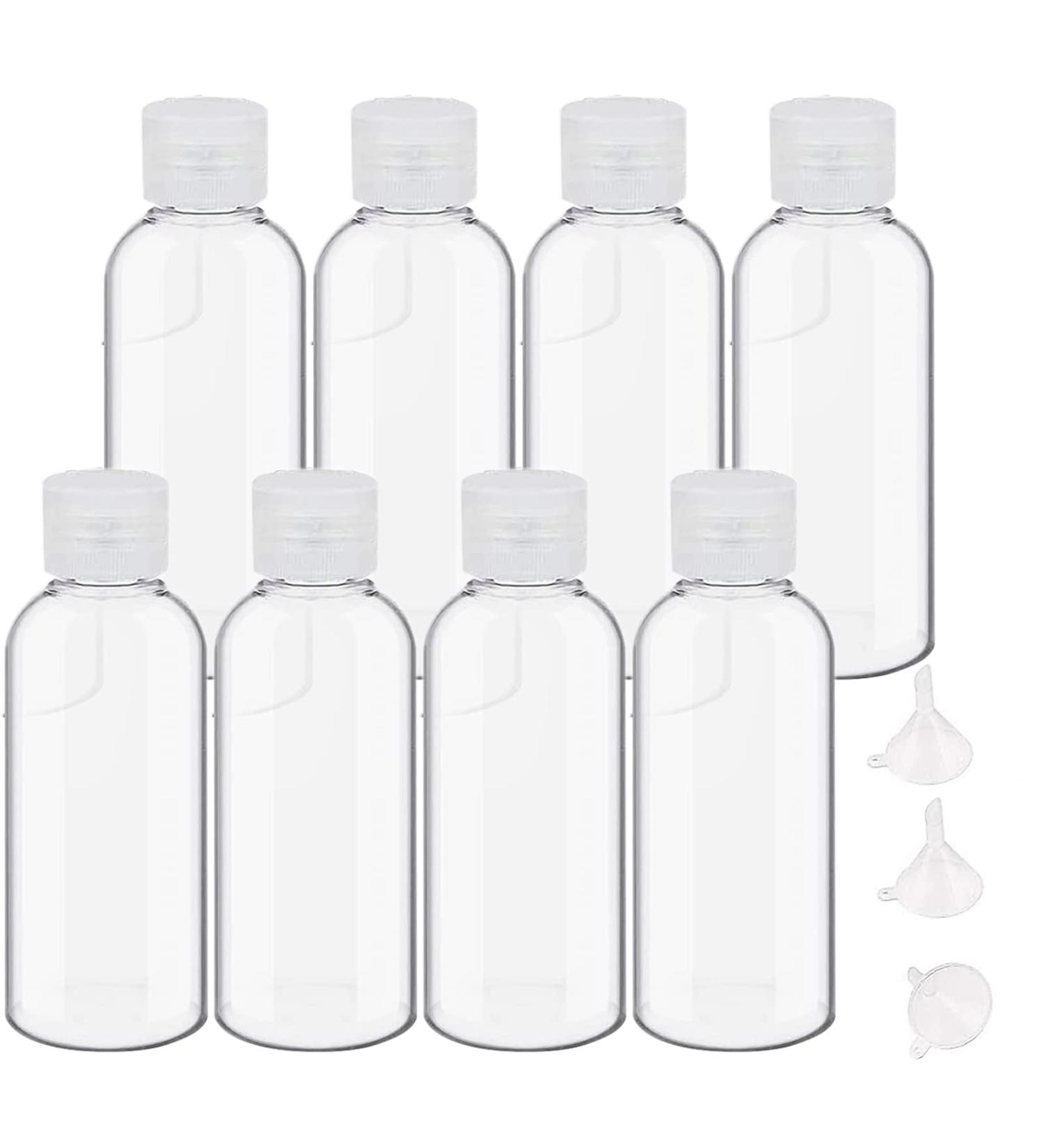 8-Piece 100ml Travel Bottle Set | Transparent Cosmetic Containers with 3 Funnels for Shampoo Lotion & Camping Essentials - Buy Online on GoSupps.com