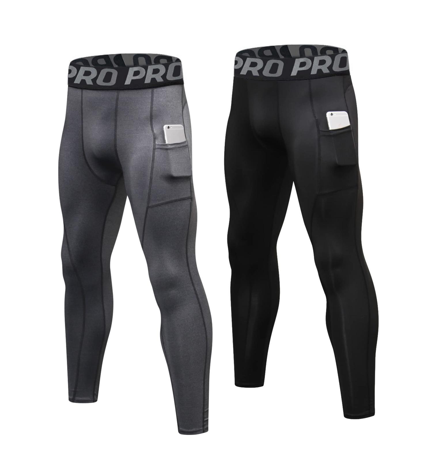 YUSHOW Men's Compression Pants 2 Pack - Running Tights & Workout Leggings - Summer Cool Dry Baselayer - X-Large Black+Grey - Buy Online on GoSupps.com