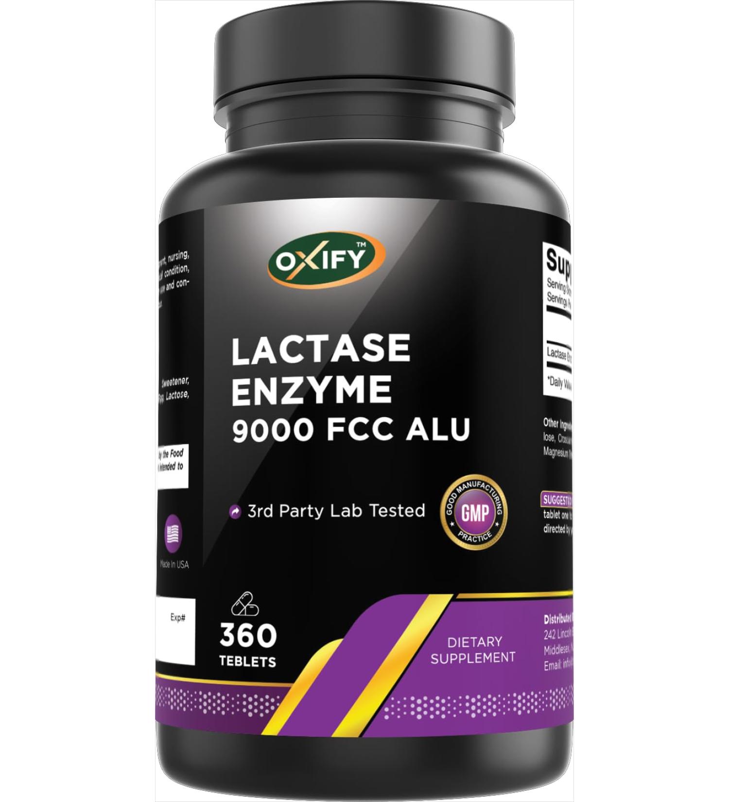 Oxify Lactase Enzyme 9000 FCC ALU | 360 Tablets | Gluten-Free Non-GMO | Supplement Made in USA - Buy Online on GoSupps.com