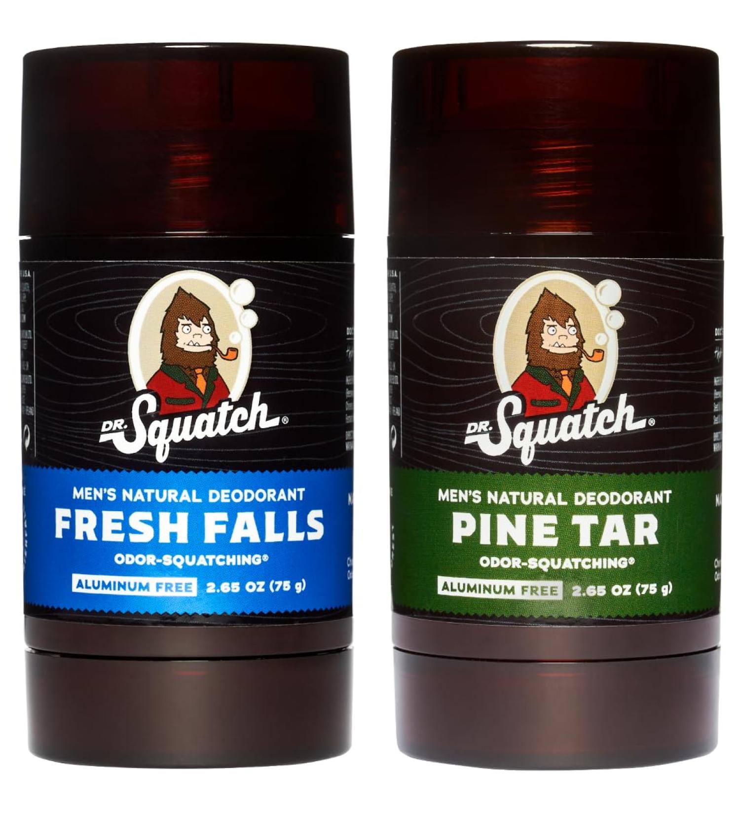 Dr. Squatch Men's Natural Deodorant - Aluminum-Free Deodorant - Natural Deodorizer - made w/postbiotics & charcoal - Deodorant for Men - Fresh Falls and Pine Tar (2 Pk) - Buy Online on GoSupps.com
