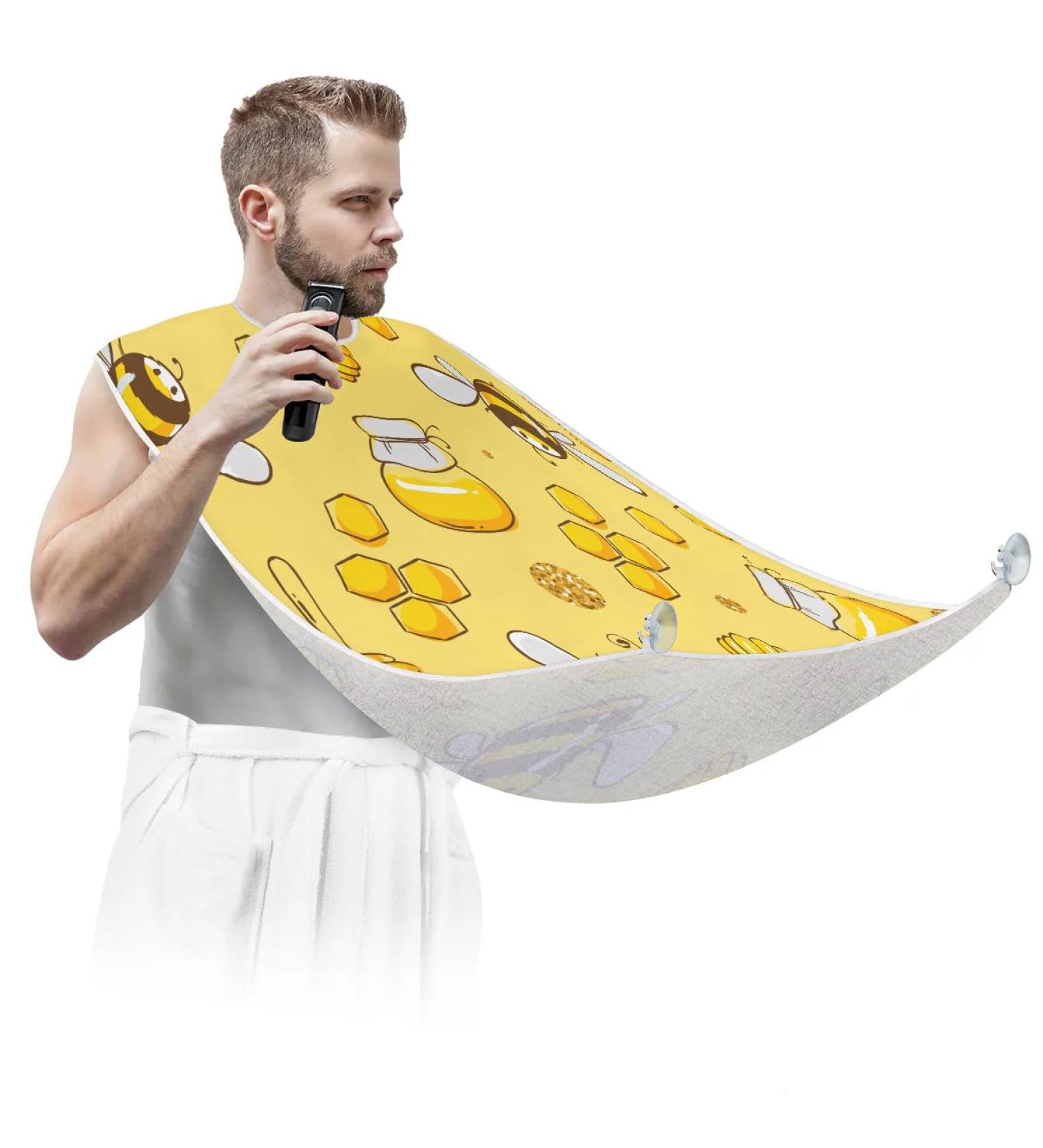 Beard Bib Apron Hair Catcher for Men - Non-Stick Waterproof Grooming Cape | Cute Bee Design - Buy Online on GoSupps.com