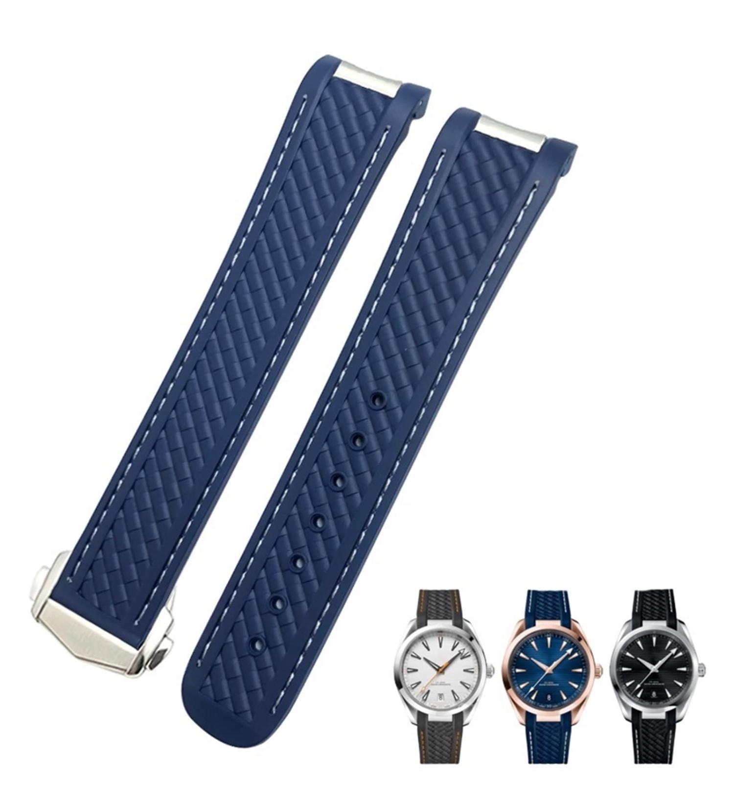 KKFAUSE Rubber Watch Bracelet for Omega Seamaster 300 & Speedmaster - 19mm & 20mm Blue/White Silicone Wrap - Buy Online on GoSupps.com