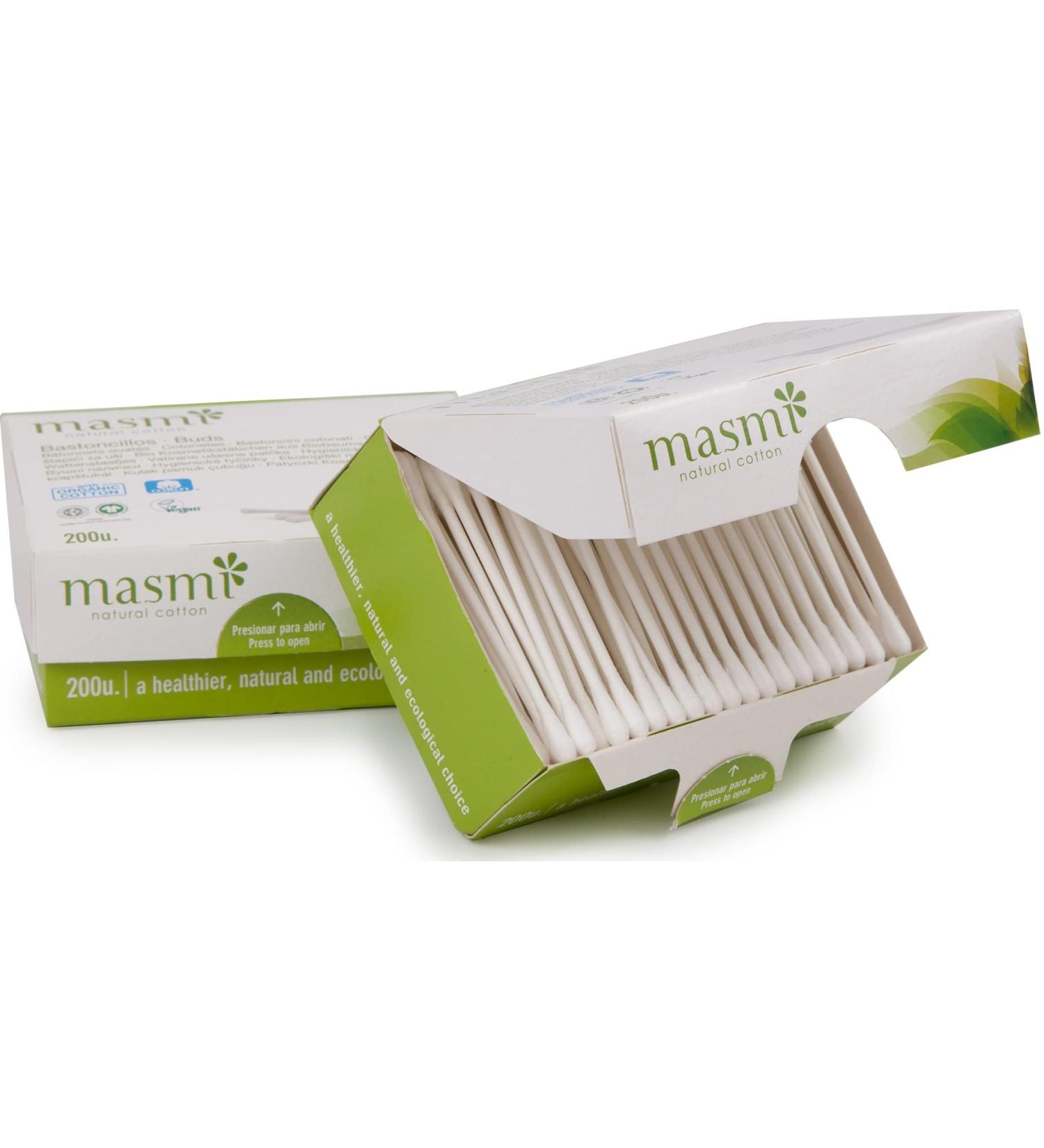Masmi Vegan Organic Cotton Buds - 100% Biodegradable Non-Chlorine Bleached Eco-Friendly | 200 Compressed Paper Sticks - Buy Online on GoSupps.com
