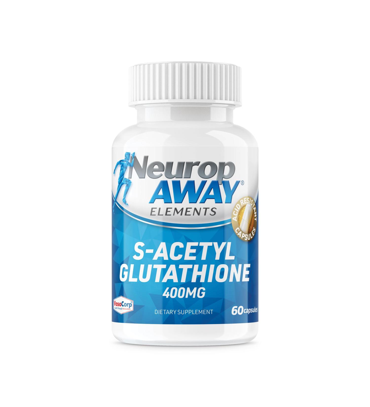 NeuropAWAY Elements S-Acetyl-Glutathione 400mg Acid Resistant Capsules 60ct (60 400mg Capsules Per Bottle) 3rd Party Tested Made in a cGMP Facility - Buy Online on GoSupps.com