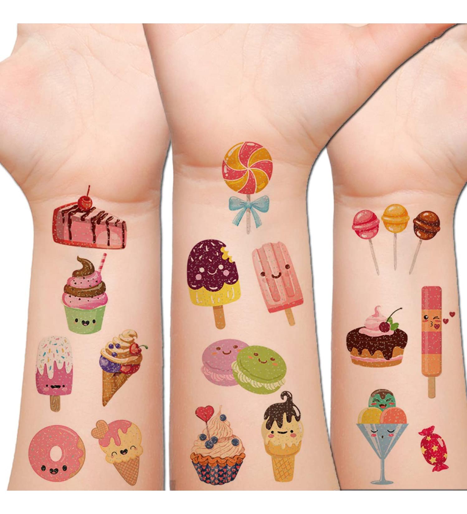 Hohamn Glitter Ice Cream Temporary Tattoos - 120+ Cartoon Designs for Kids Birthday Party & Baby Shower - Buy Online on GoSupps.com