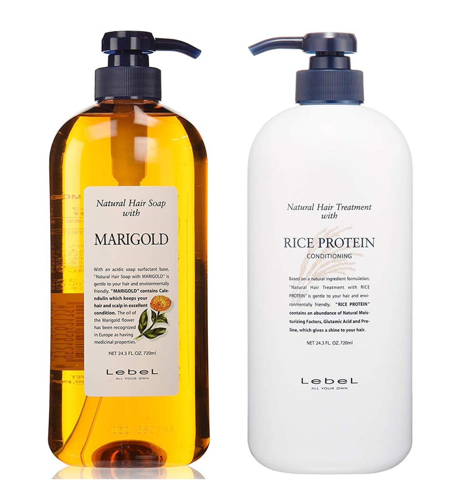 Lebel Natural Hair Soap With Marigold 720ml & Lebel Natural Hair Treatment Rice Protein 720ml (Green Tea Set)
