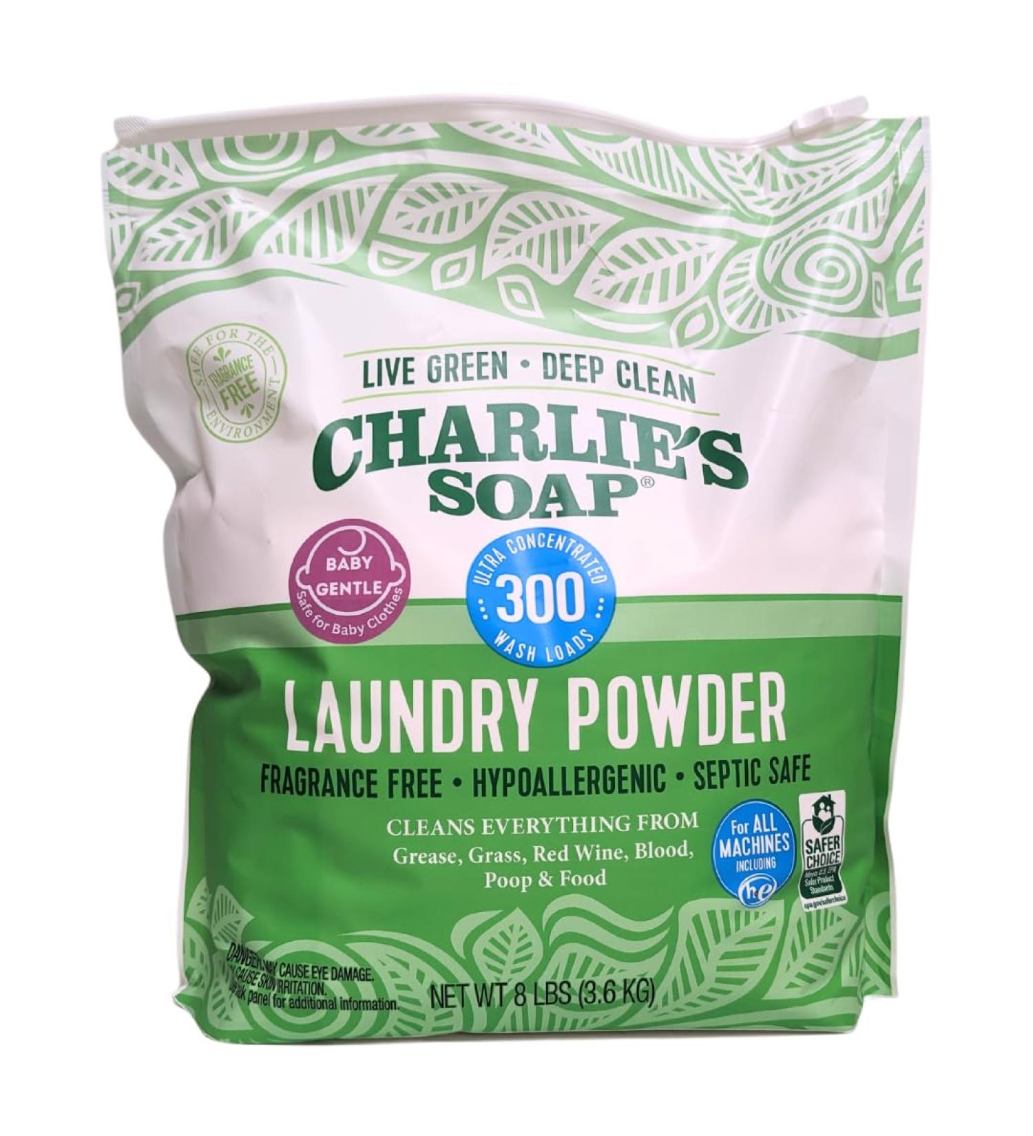 Charlie's Soap Hypoallergenic Laundry Detergent Powder for Baby | 8lb Fragrance-Free Plant-Based Deep Cleaning | Eco-Friendly & Biodegradable - Buy Online on GoSupps.com