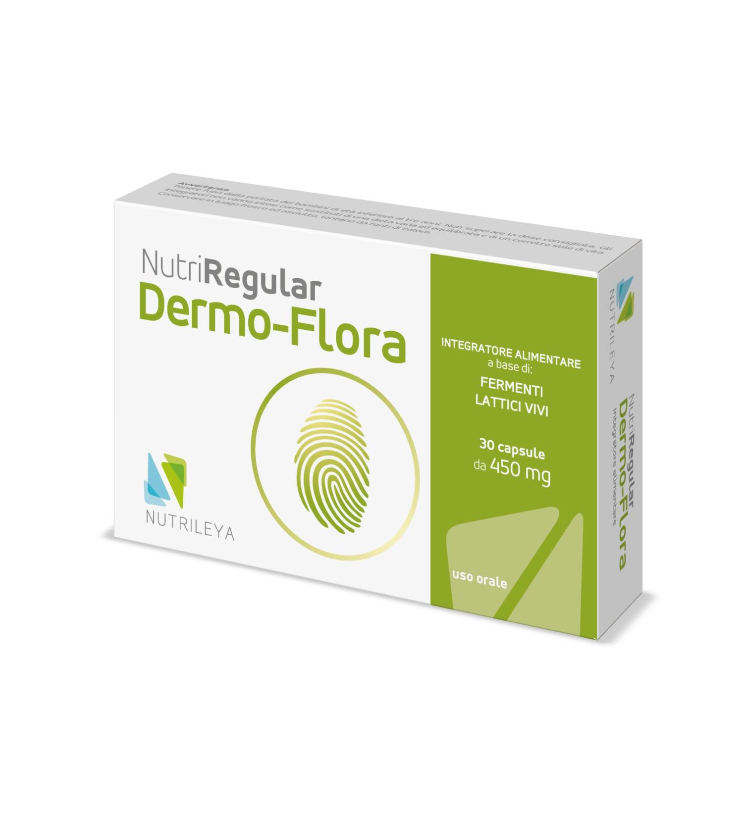 NUTRILEYA NutriRegular Dermo-Flora 30 Capsules - Support for sensitive skin with targeted probiotics - Useful for acne atopic dermatitis - Buy Online on GoSupps.com