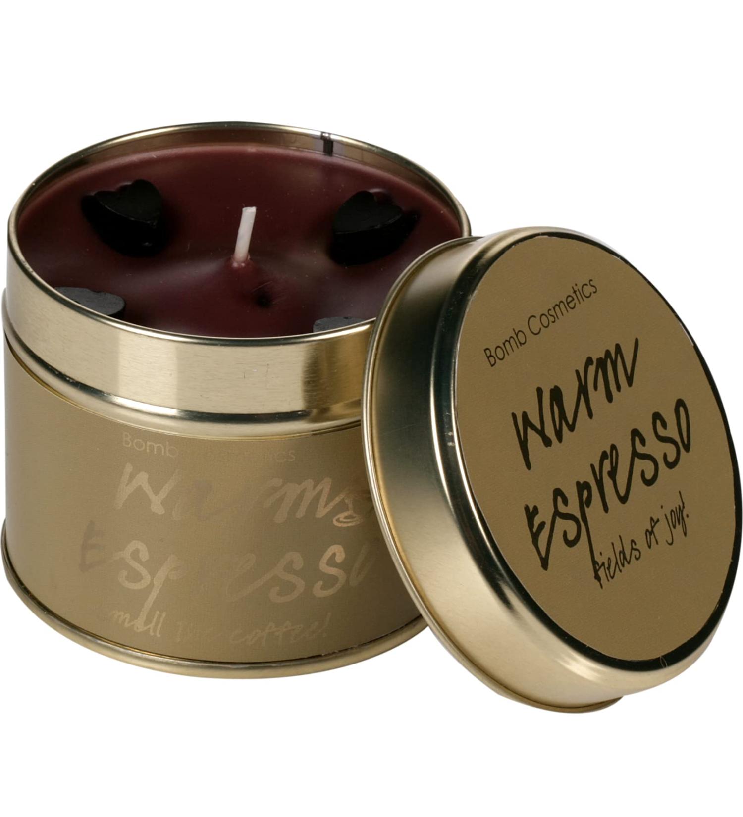 Buy Bomb Cosmetics Warm Espresso Scented Tin Candle | Coffee Caramel & Chocolate | Vegan Friendly | 30-35 Hour Burn Time - Buy Online on GoSupps.com