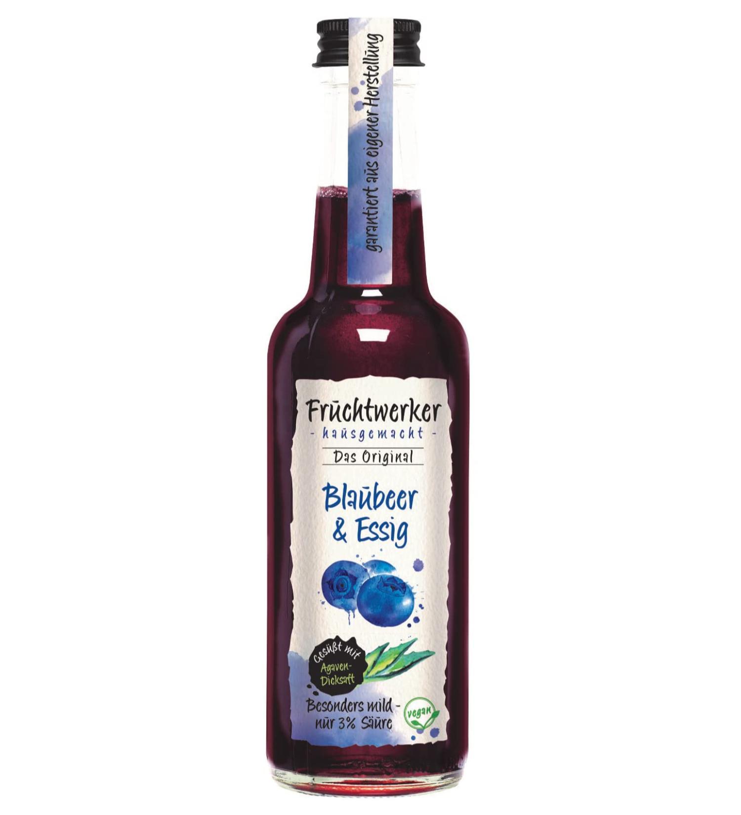 Fruchtwerker Fruit worker blueberries & vinegar with real fruit juice 250ml glass bottle