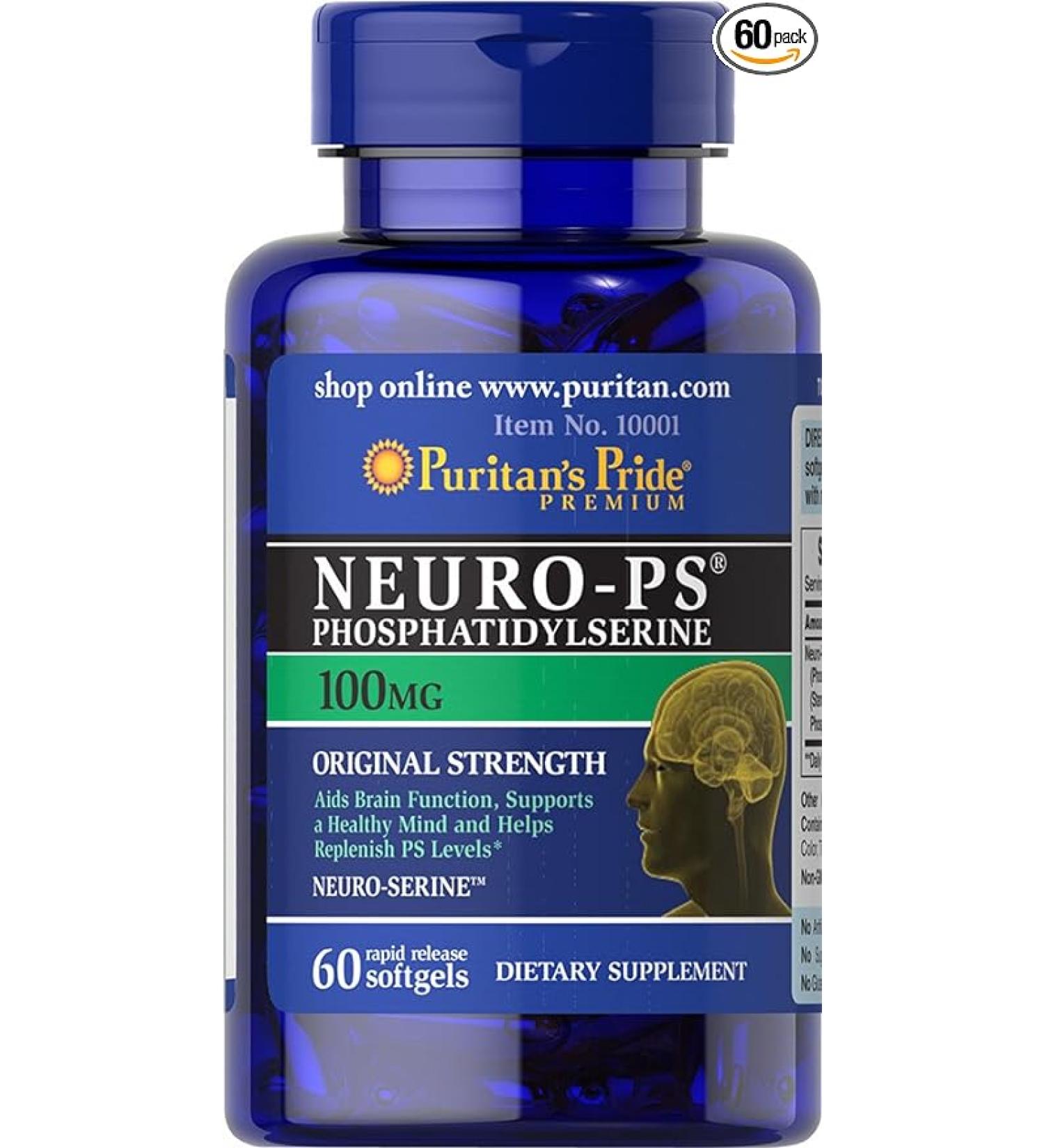 Puritan's Pride Neuro PS Phosphatidylserine 100mg Softgels - Cognitive Support Formula - Buy Online on GoSupps.com