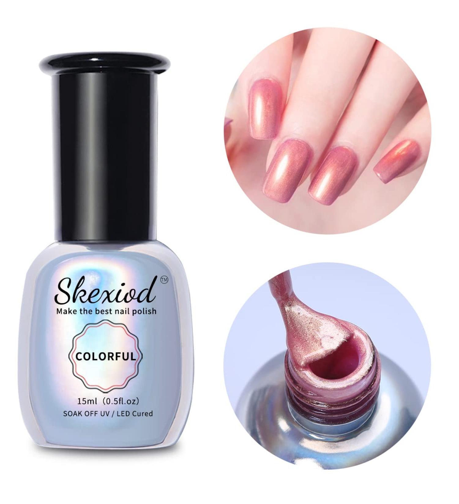 Skexiod Mermaid Rose Pink Gold Glitter Gel Nail Polish 15ml - Chrome Soak Off UV Nail Gel for Manicure DIY and Salon - 0.5oz B138 - Buy Online on GoSupps.com