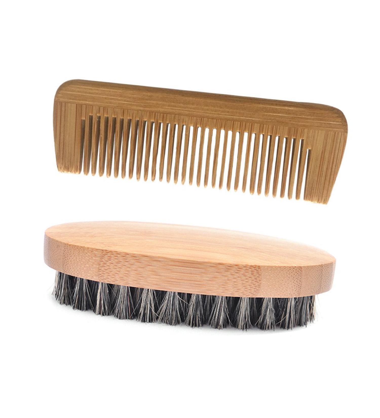 Military-Style Wooden Beard & Mustache Comb with Wild Boar Bristles | Durable Hair Care Tool for Men - Buy Online on GoSupps.com
