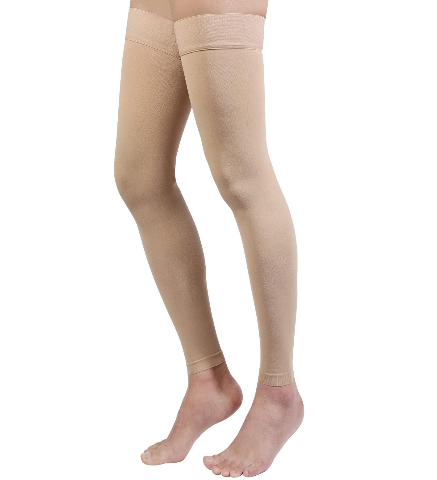 Footless Thigh High Compression Stockings - Unisex 20-30mmHg Gradient Compression - Silicone Band - XL Beige - Buy Online on GoSupps.com