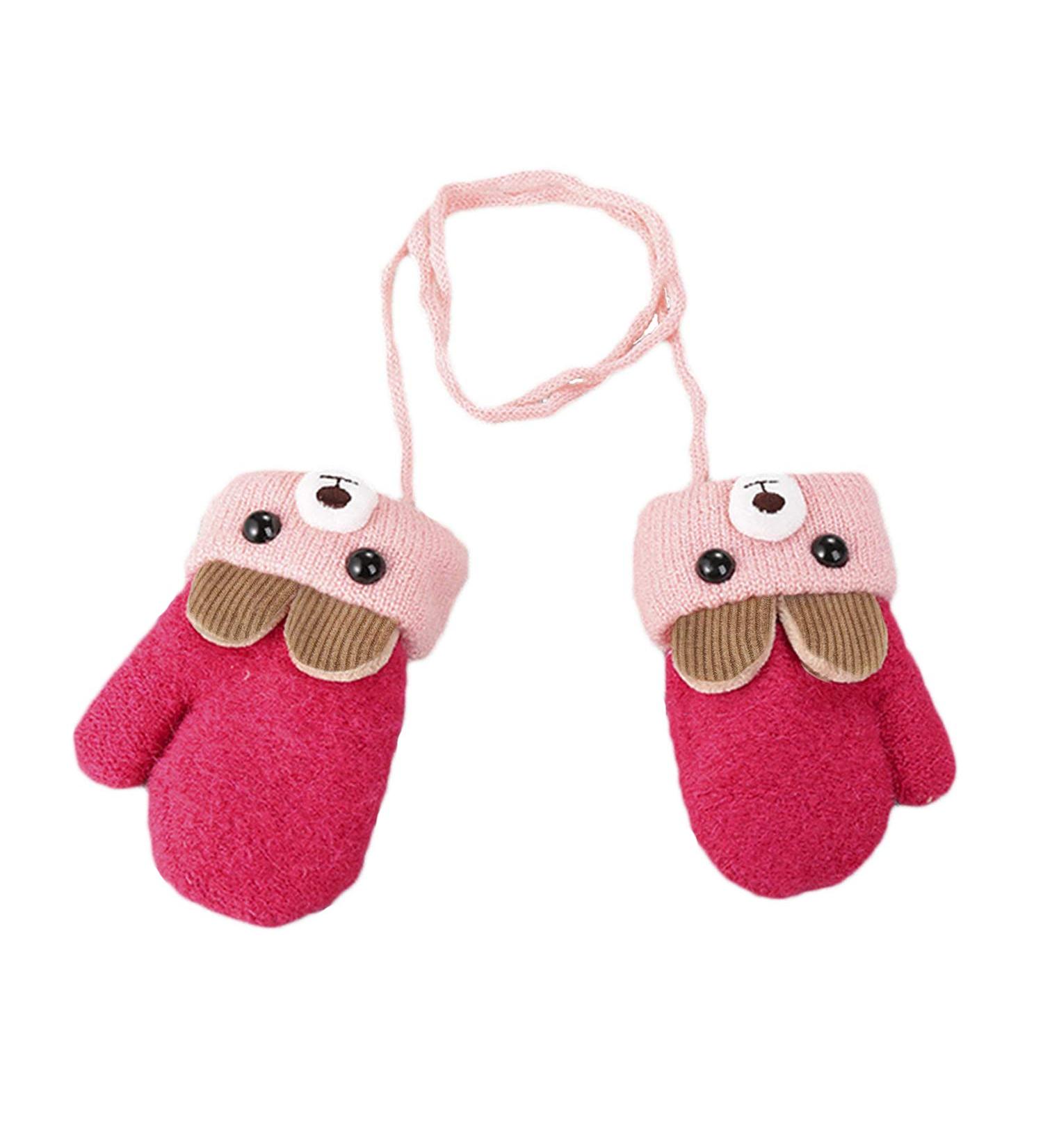RUIXIA Kids Winter Knitted Gloves - Cute Cartoon Bear Mittens - Baby Warm Thicken Cashmere Gloves - Full Finger Wrist Glove - 0-3 Years - Red - Buy Online on GoSupps.com