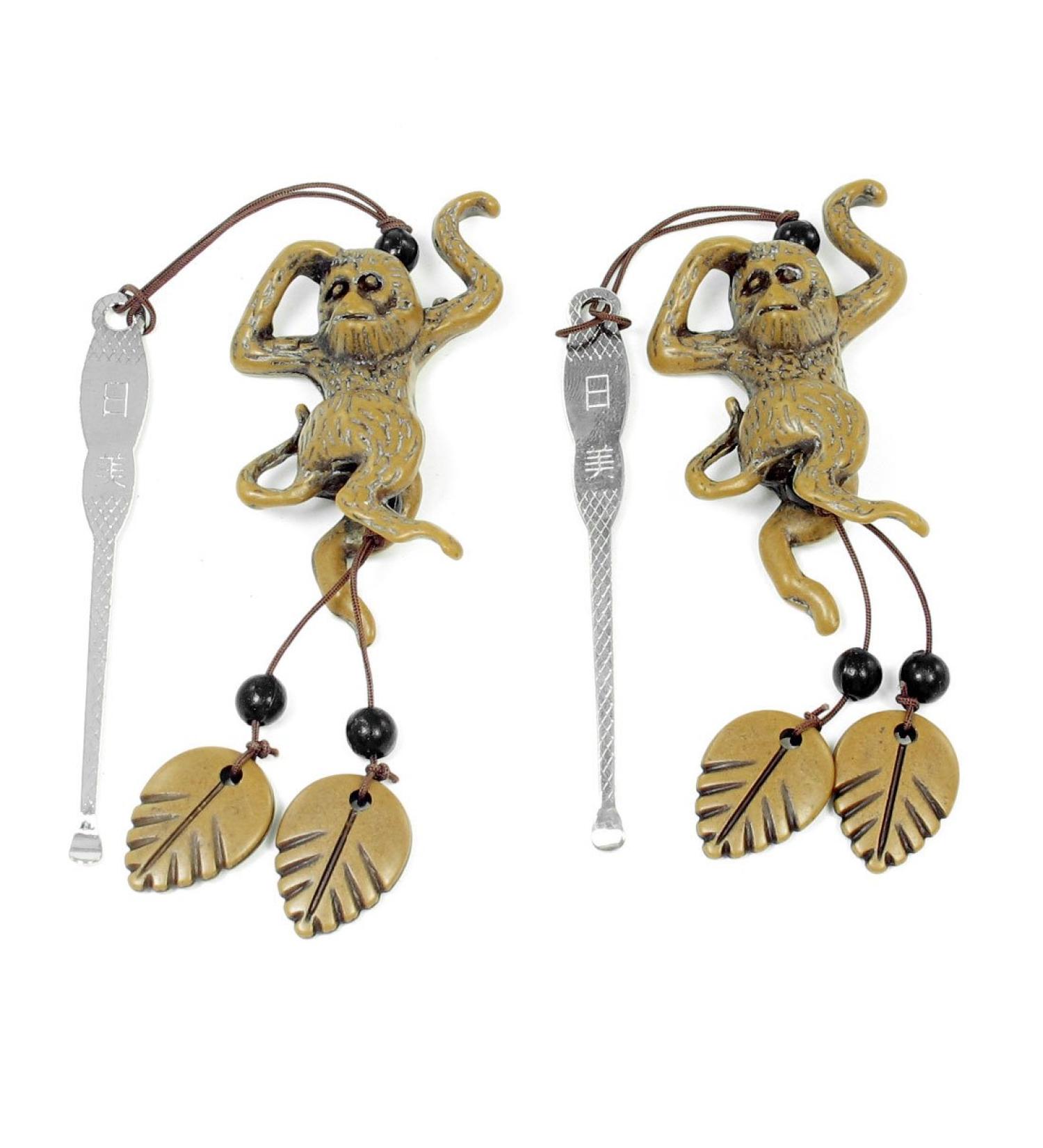 Qtqgoitem 2 Pcs Portable Silver Tone Ear Wax Removal w Brown Leaves Monkey Pendant (Model: 38c 1ca d16 ad3 407)