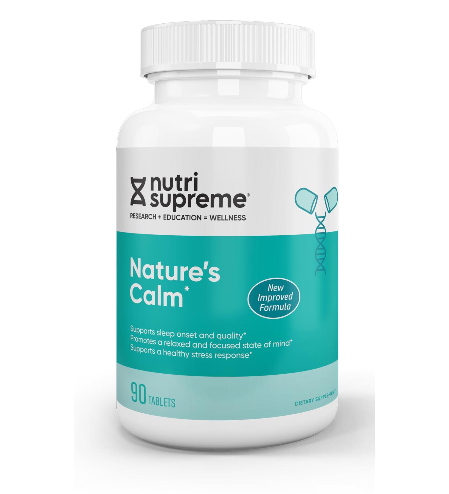 NUTRI-SUPREME RESEARCH Calm Tablets: Nature's Calm Dietary Supplement - Natural Relief of Stress Anxiousness Nervousness Sleeplessness and Irritability and Improved Sleep - 90 Tablets