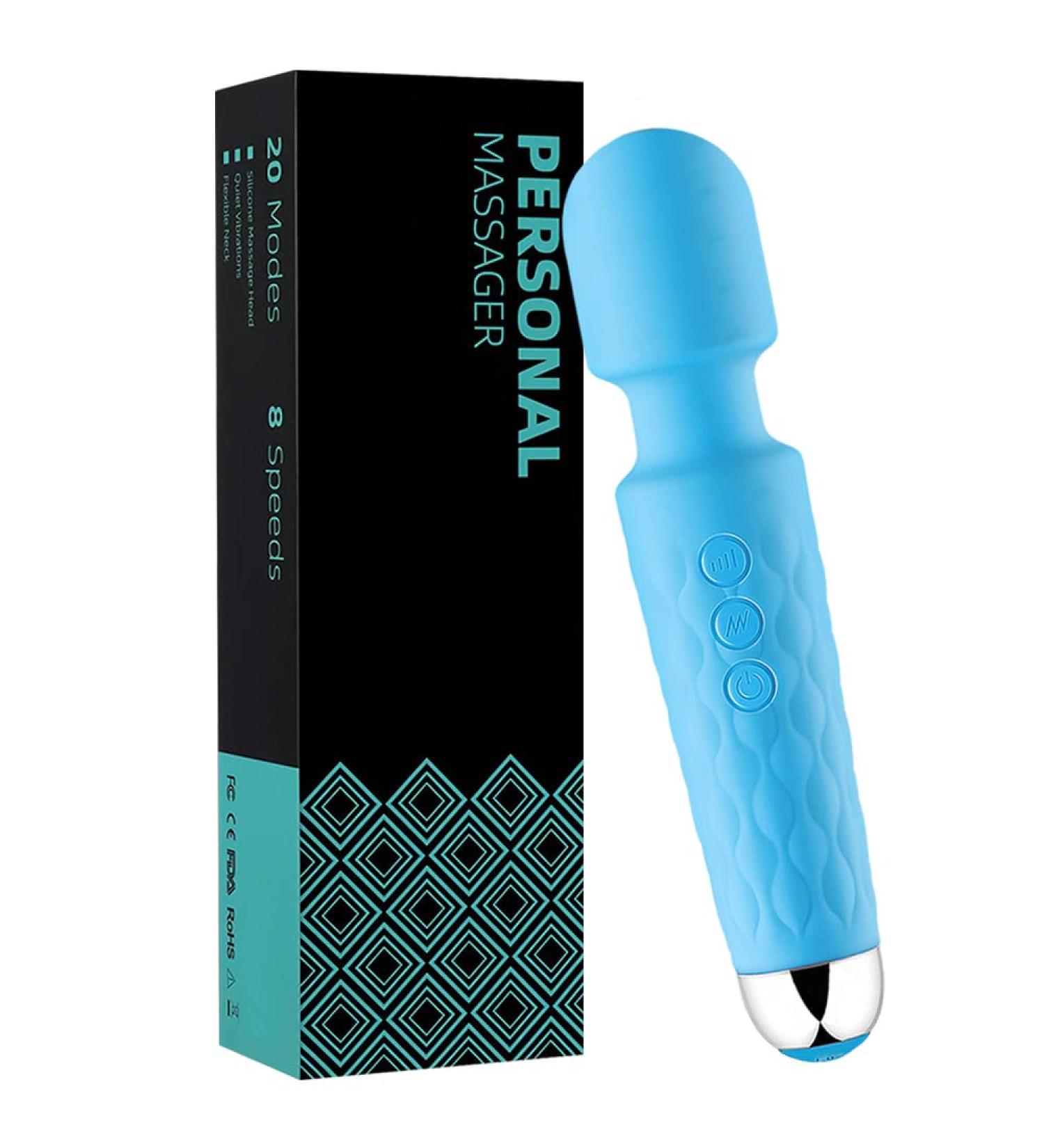 Handheld Cordless Waterproof Wand Massager | USB Rechargeable | 20 Vibration Patterns | 8 Speed | Full Body Massage | Light Blue - Buy Online on GoSupps.com