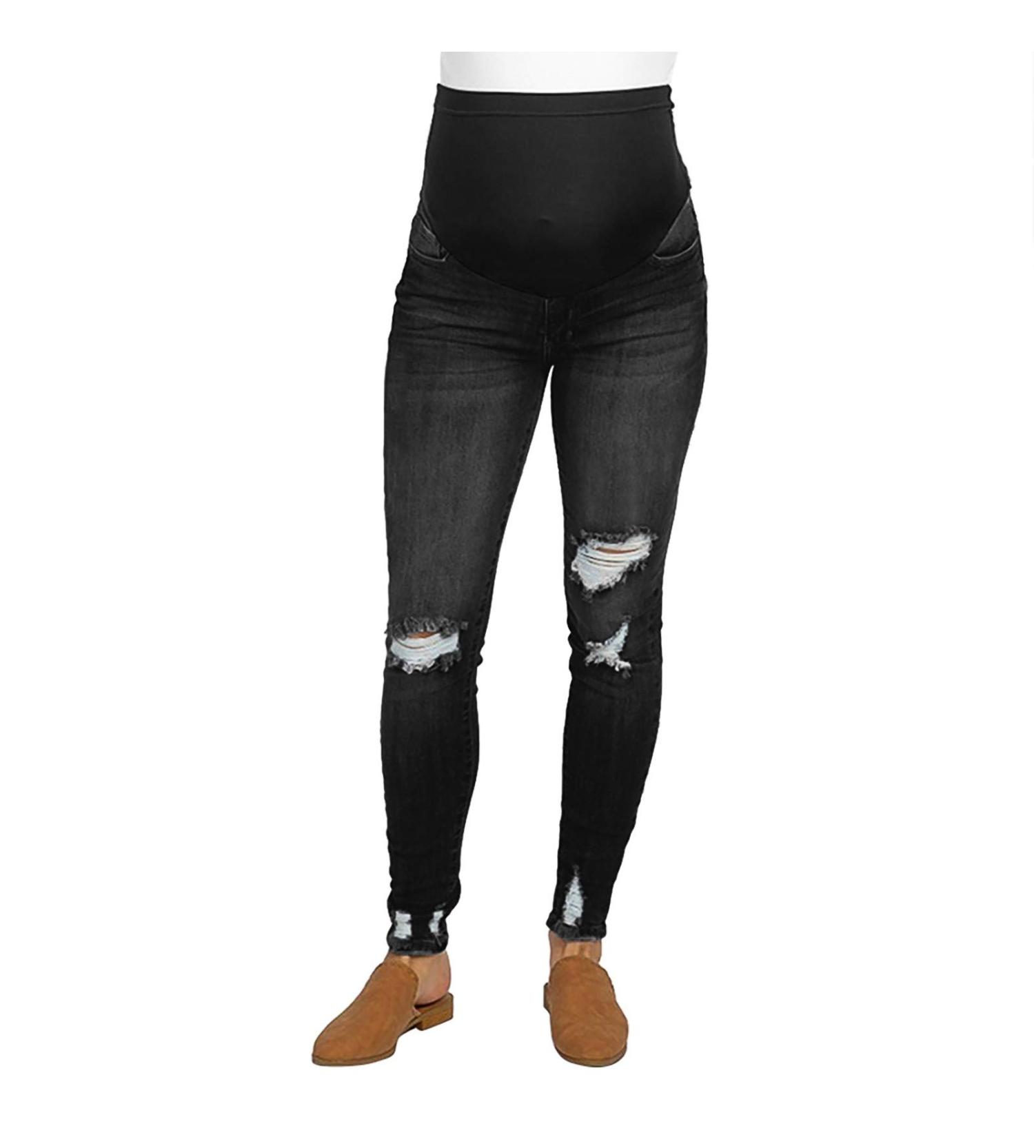 Spritumn Maternity Jeans for Women UK - Skinny Slim Fit Ripped Jeans - Over The Bump Vintage Stretch Denim Leggings - Black - Buy Online on GoSupps.com