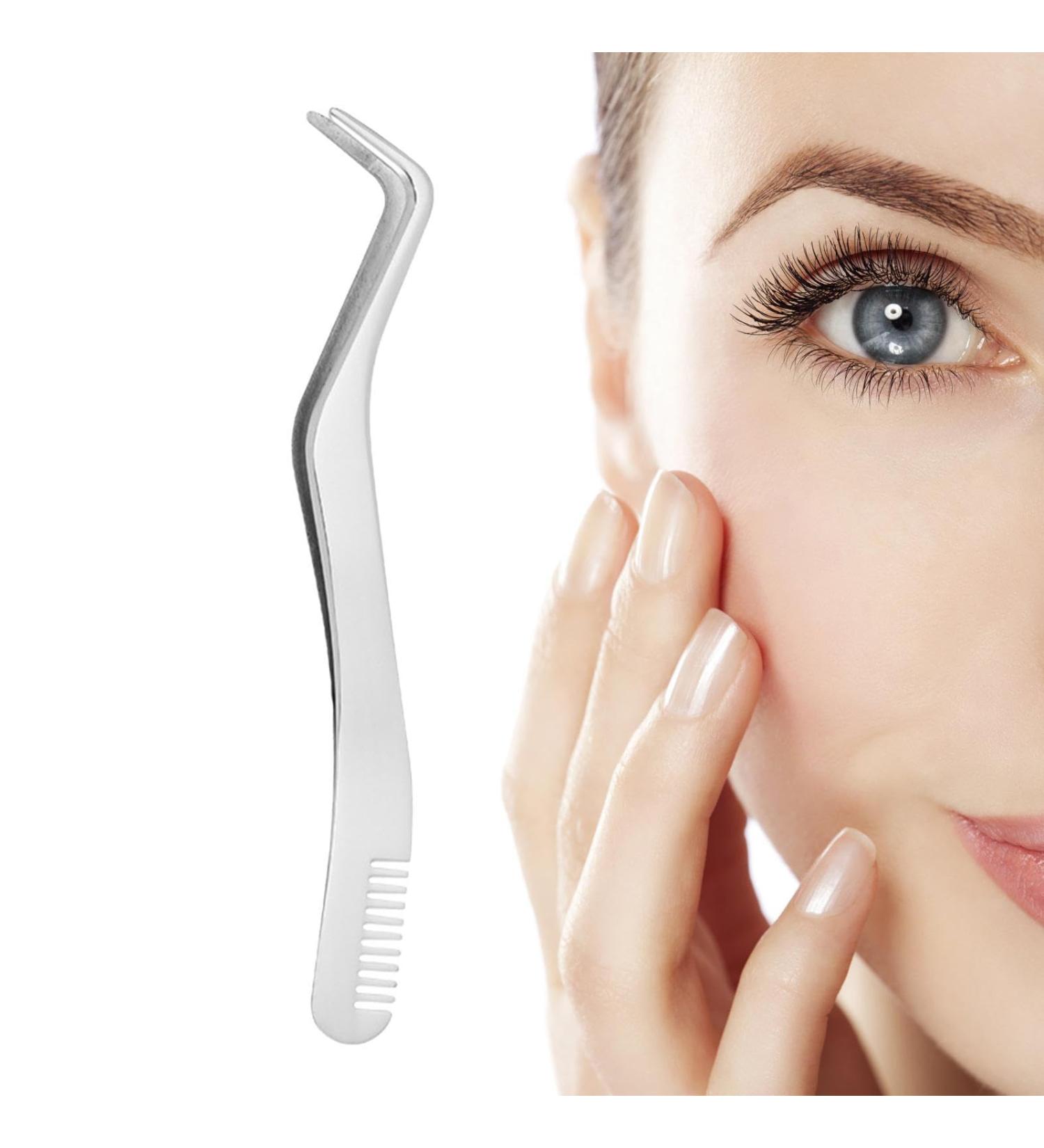 Eyeline Stainless Steel Tweezers for Lash Extensions - Eyelash Applicator with Comb | Perfect for False Eyelashes | Silver - Buy Online on GoSupps.com