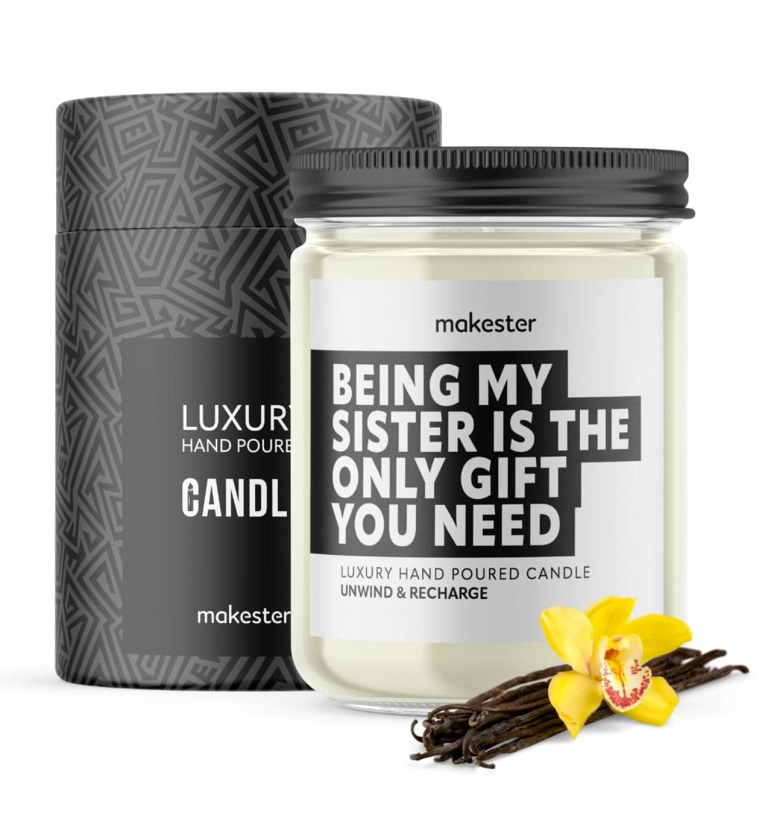 Sister Candle - 220g Soy Wax with Madagascan Vanilla Jasmine & Sugared Almond - Perfect Sister Gift for Birthday or Christmas - Buy Online on GoSupps.com