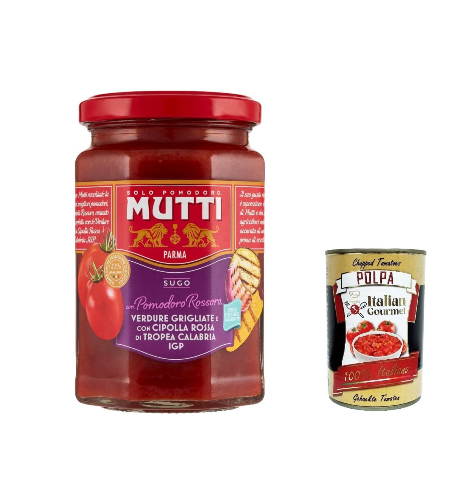  Italian Gourmet E.R. Mutti Sugo con Pomodoro Rossoro grilled vegetables and red onion sauce Tropea Calabria pgi 280g + Italian Gourmet Polpa 400g - Buy Online on GoSupps.com