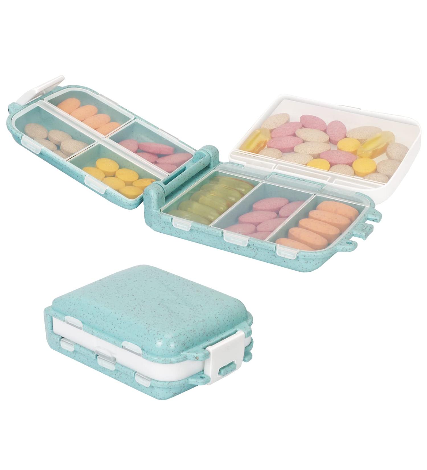 Portable Pill Case - 2pcs Travel Pill Organizer | Folding Daily Pill Box for Vitamins & Medications - Light Blue - Buy Online on GoSupps.com